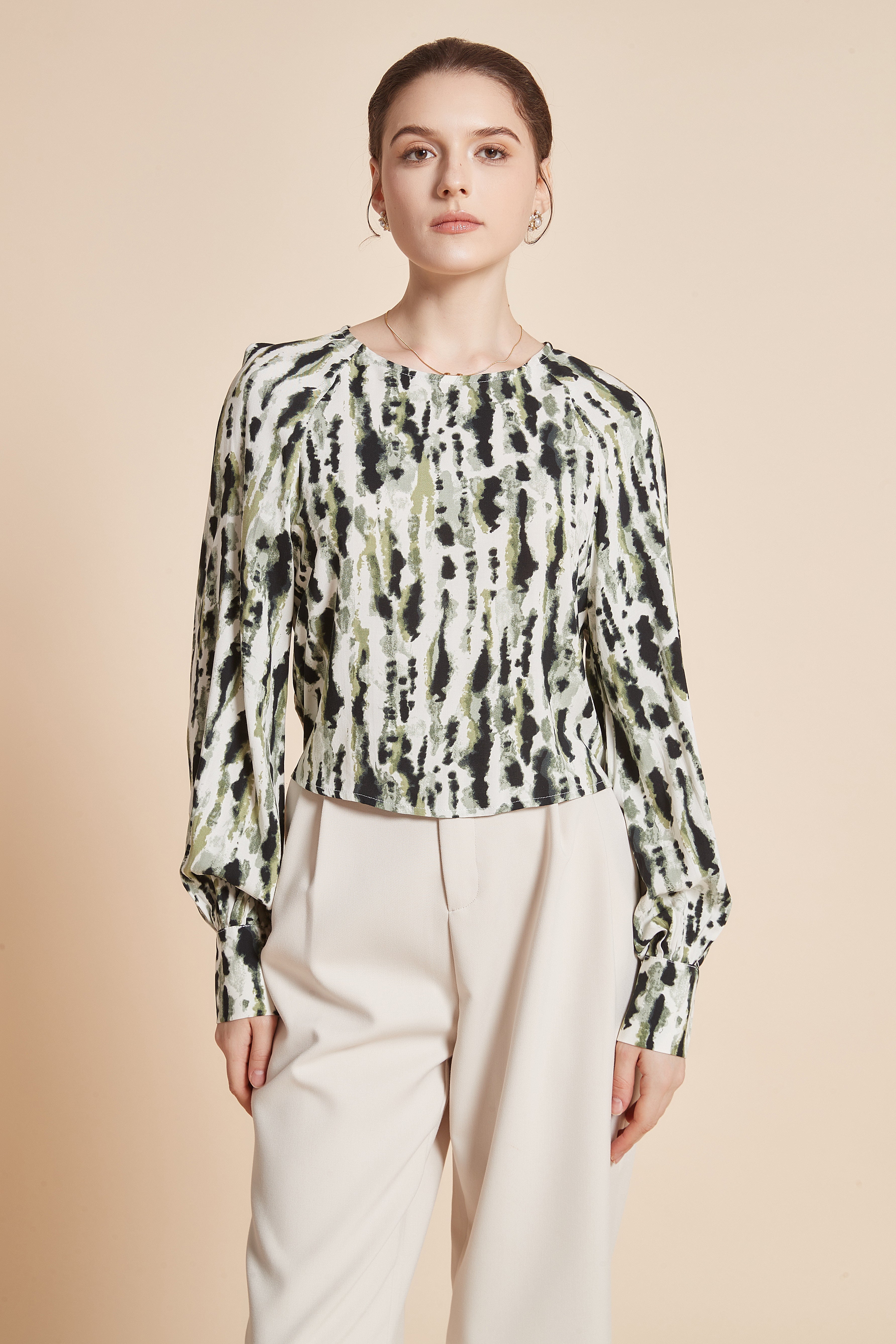 Yola Printed Blouse with Wide Long Sleeves