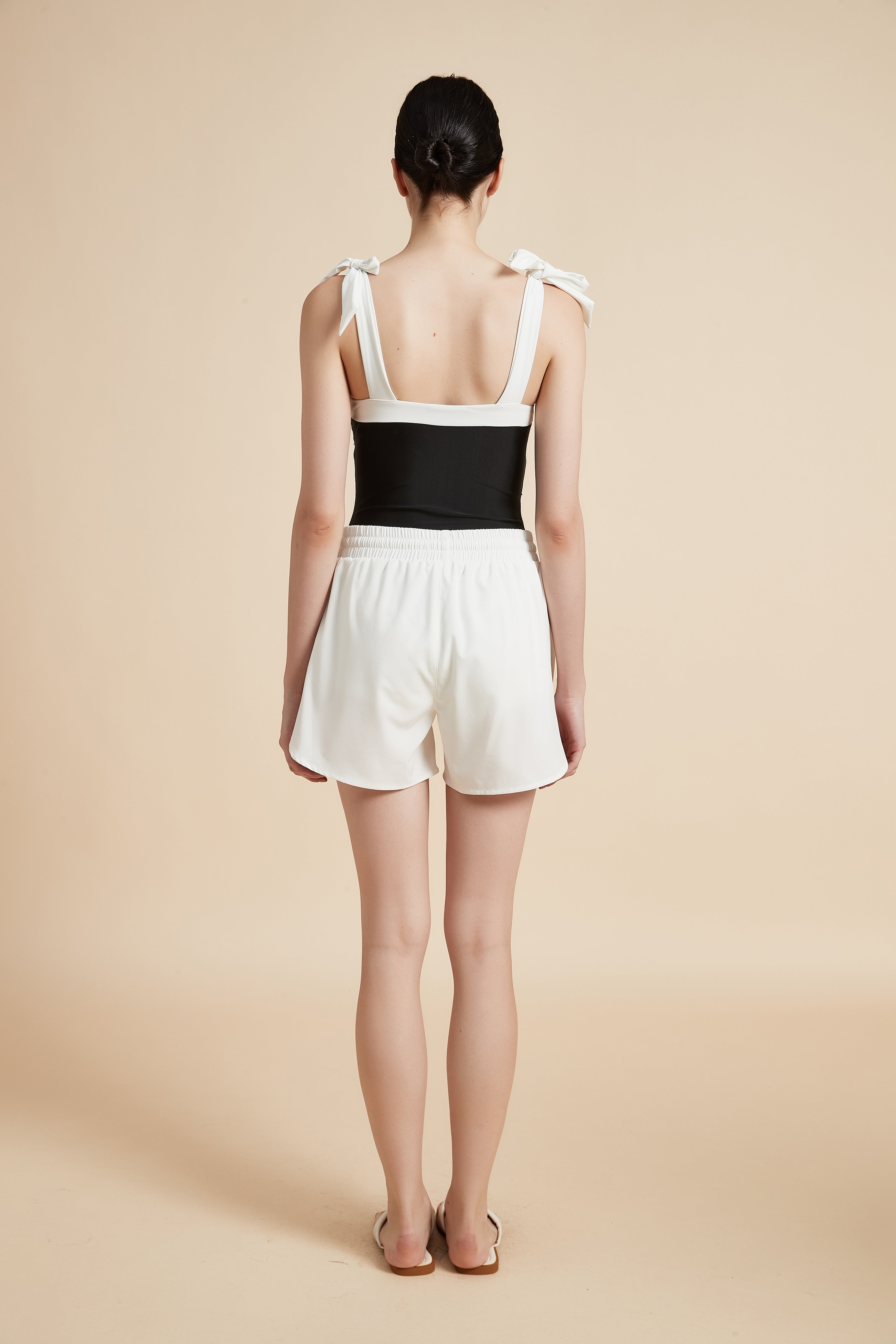 Shoulder Bow Swimsuit with Square Neck