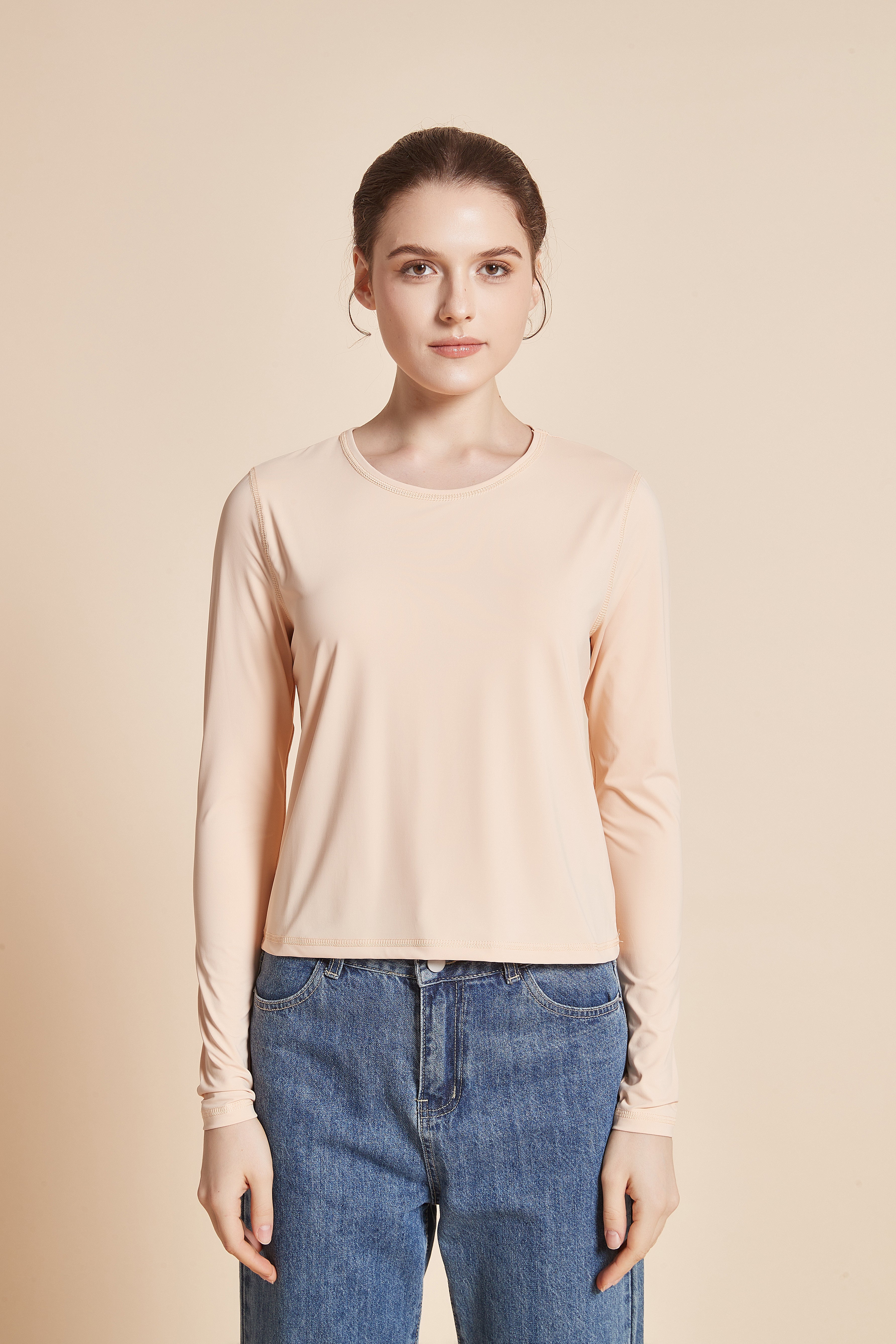 Yola Plain Long-Sleeve T-shirt with Round Neck