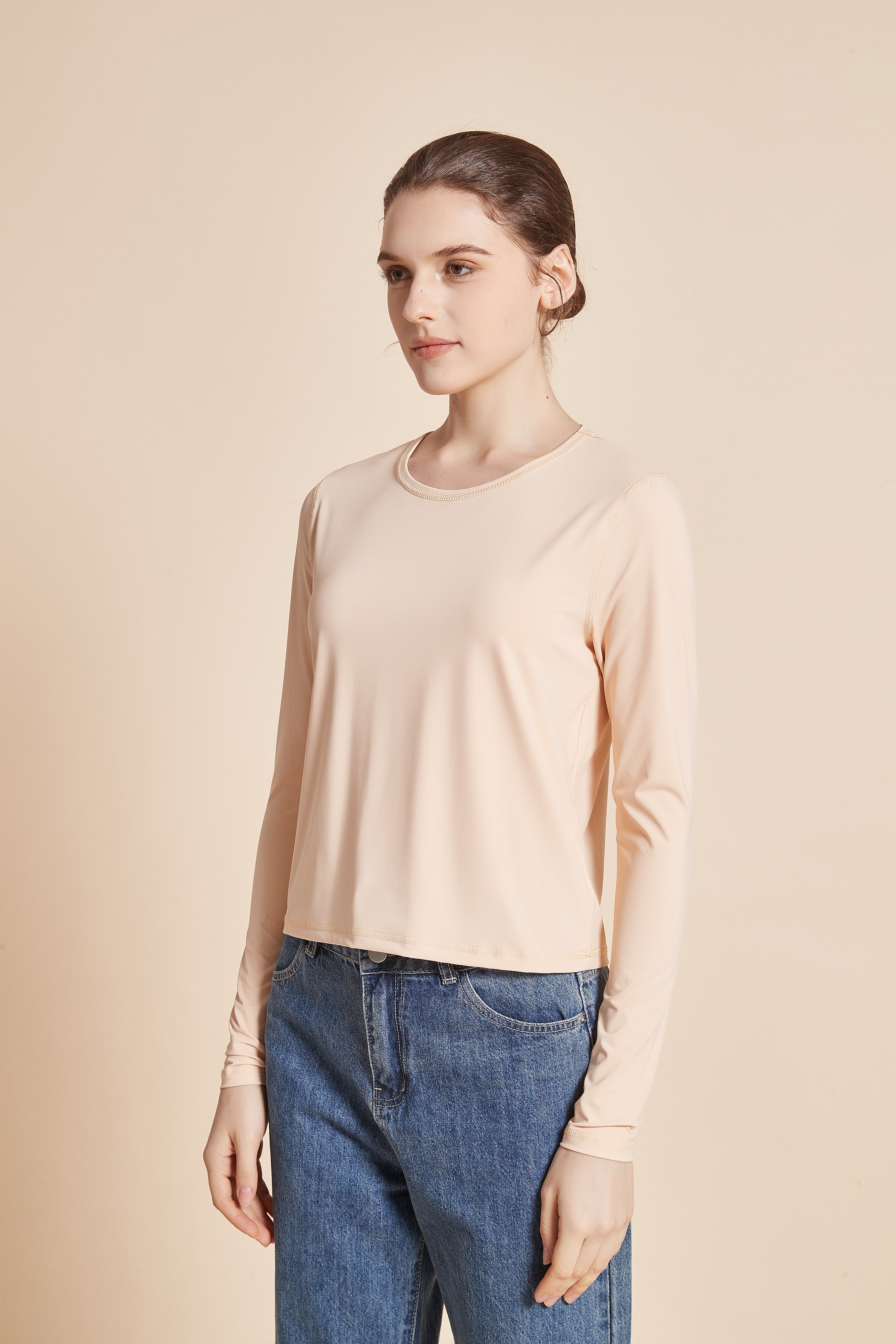 Yola Plain Long-Sleeve T-shirt with Round Neck