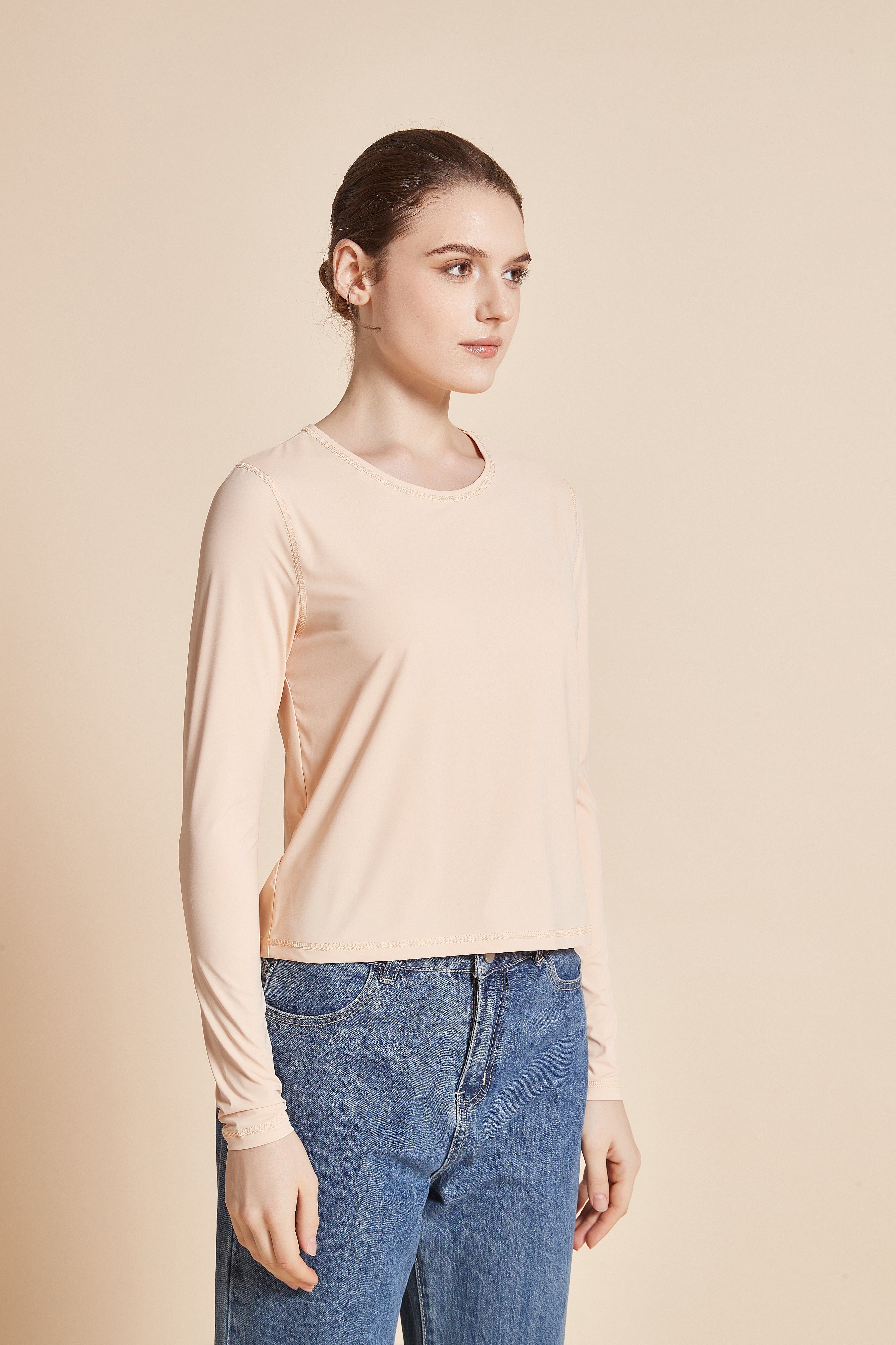 Yola Plain Long-Sleeve T-shirt with Round Neck