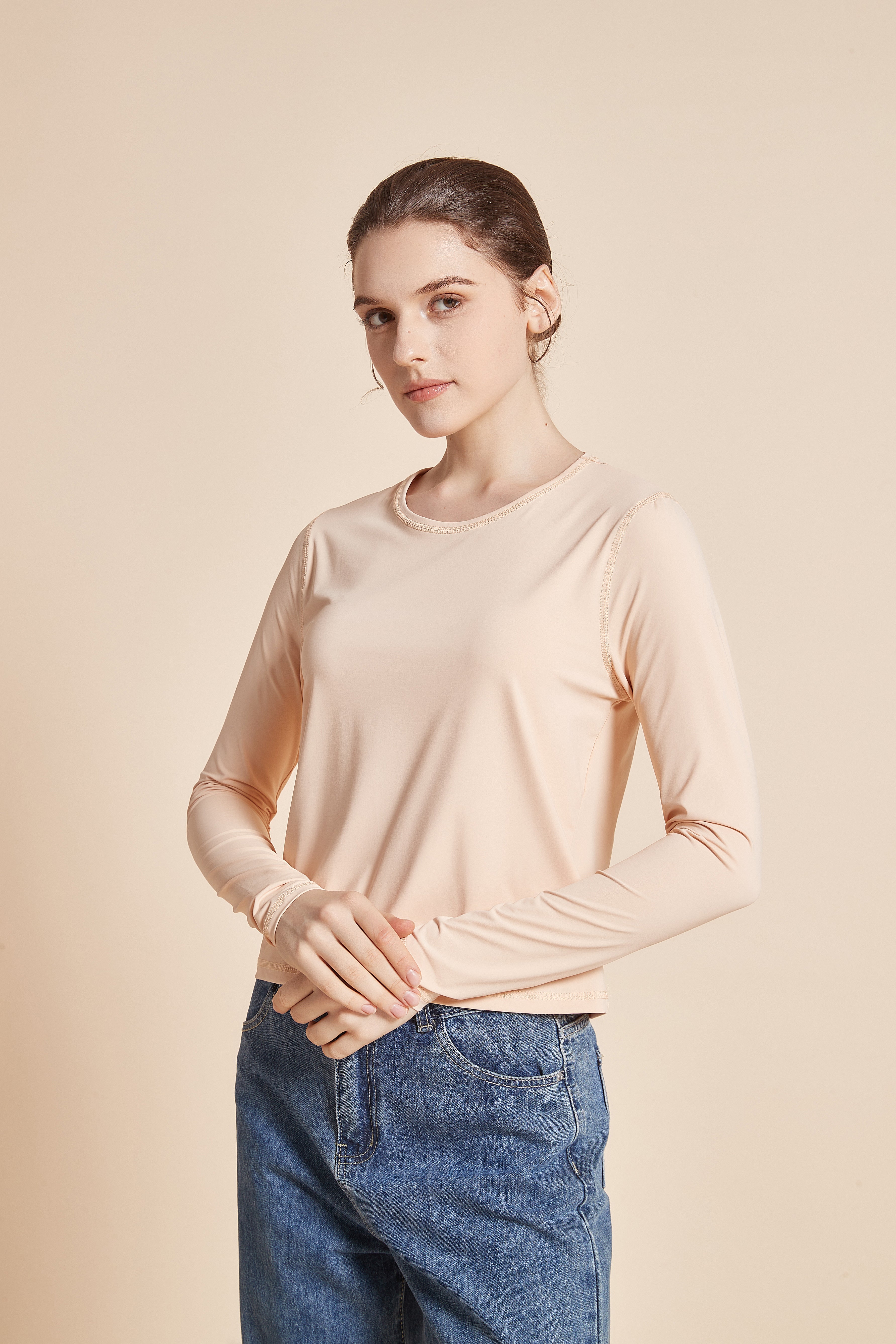 Yola Plain Long-Sleeve T-shirt with Round Neck