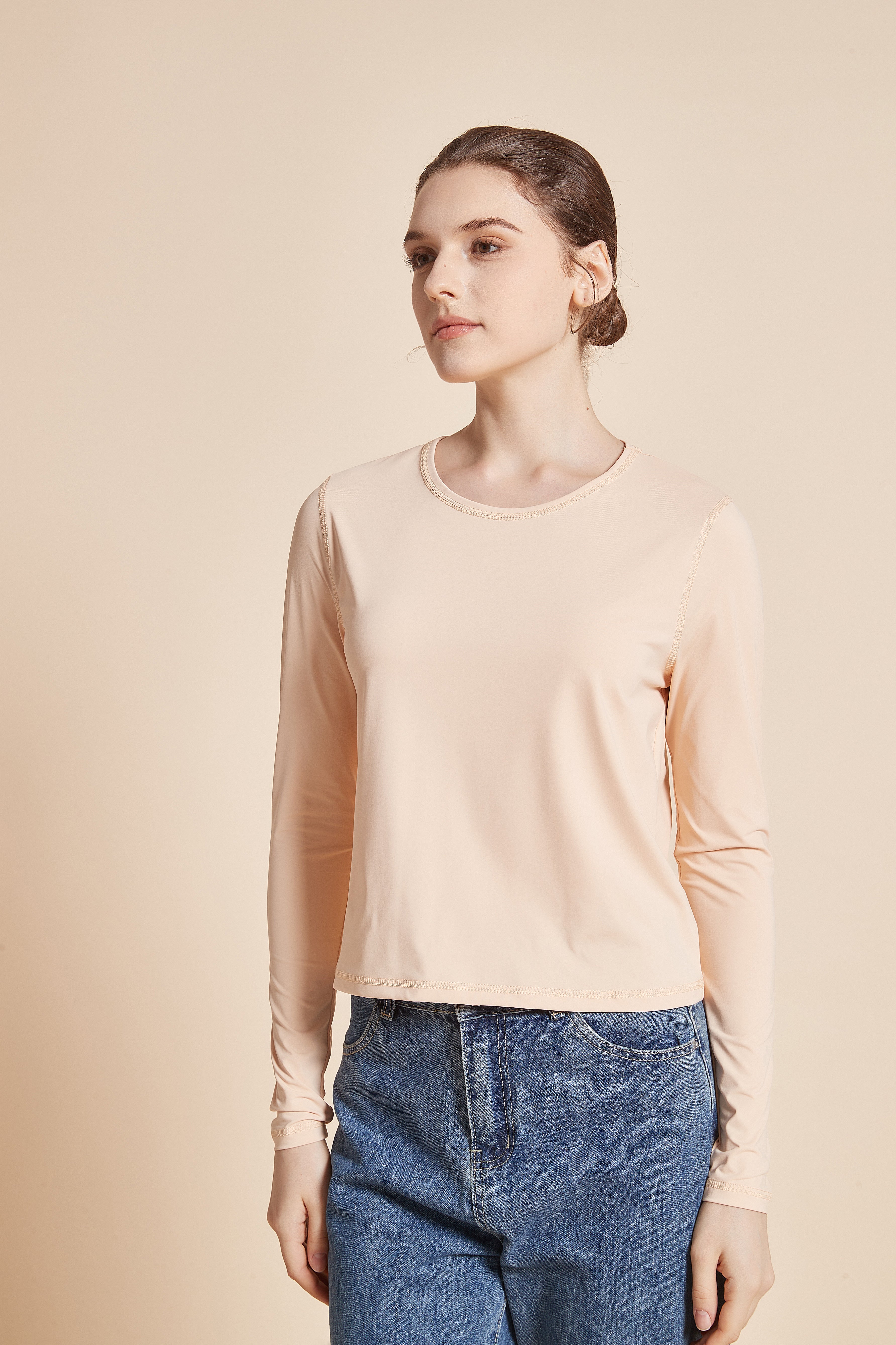 Yola Plain Long-Sleeve T-shirt with Round Neck