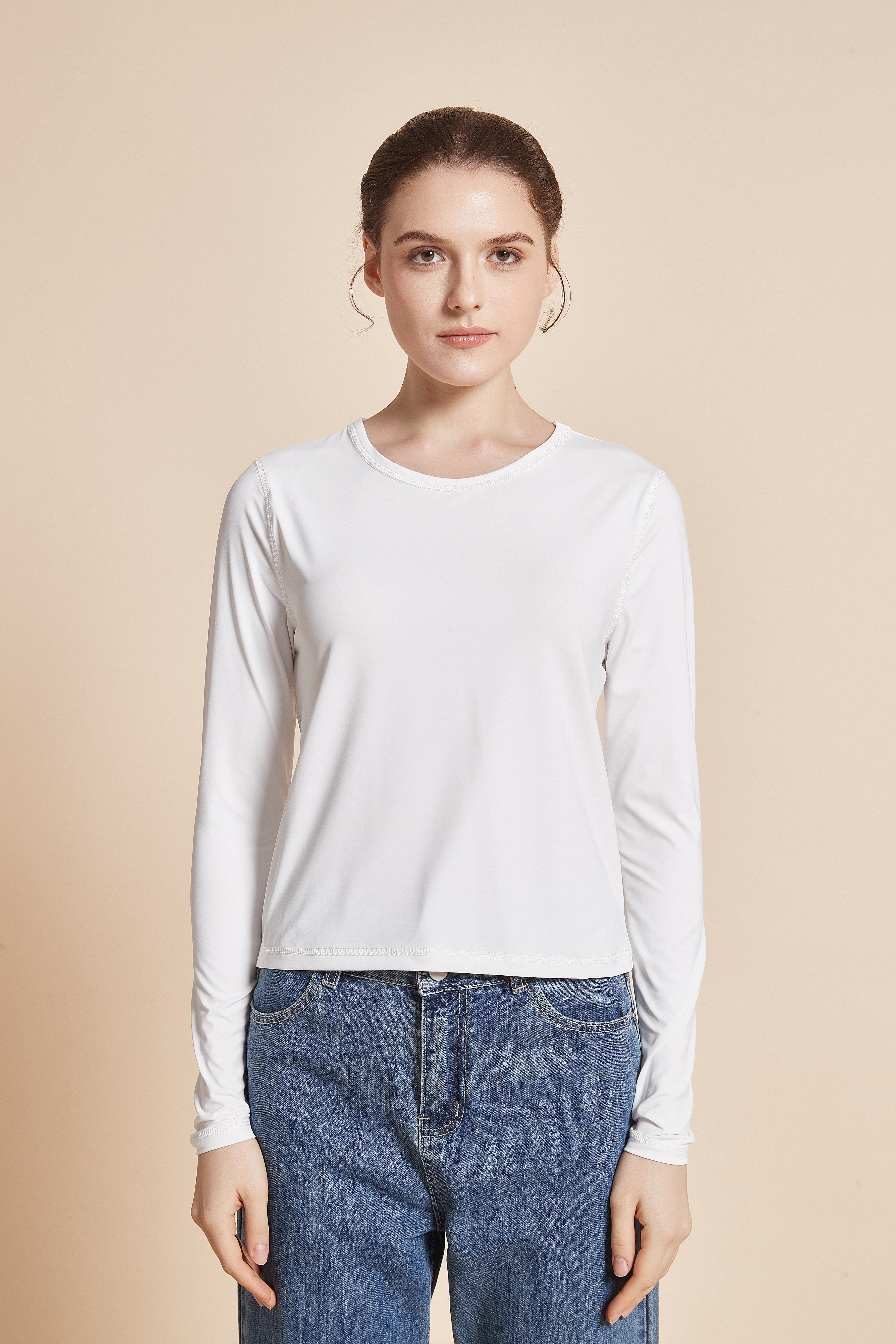 Yola Plain Long-Sleeve T-shirt with Round Neck