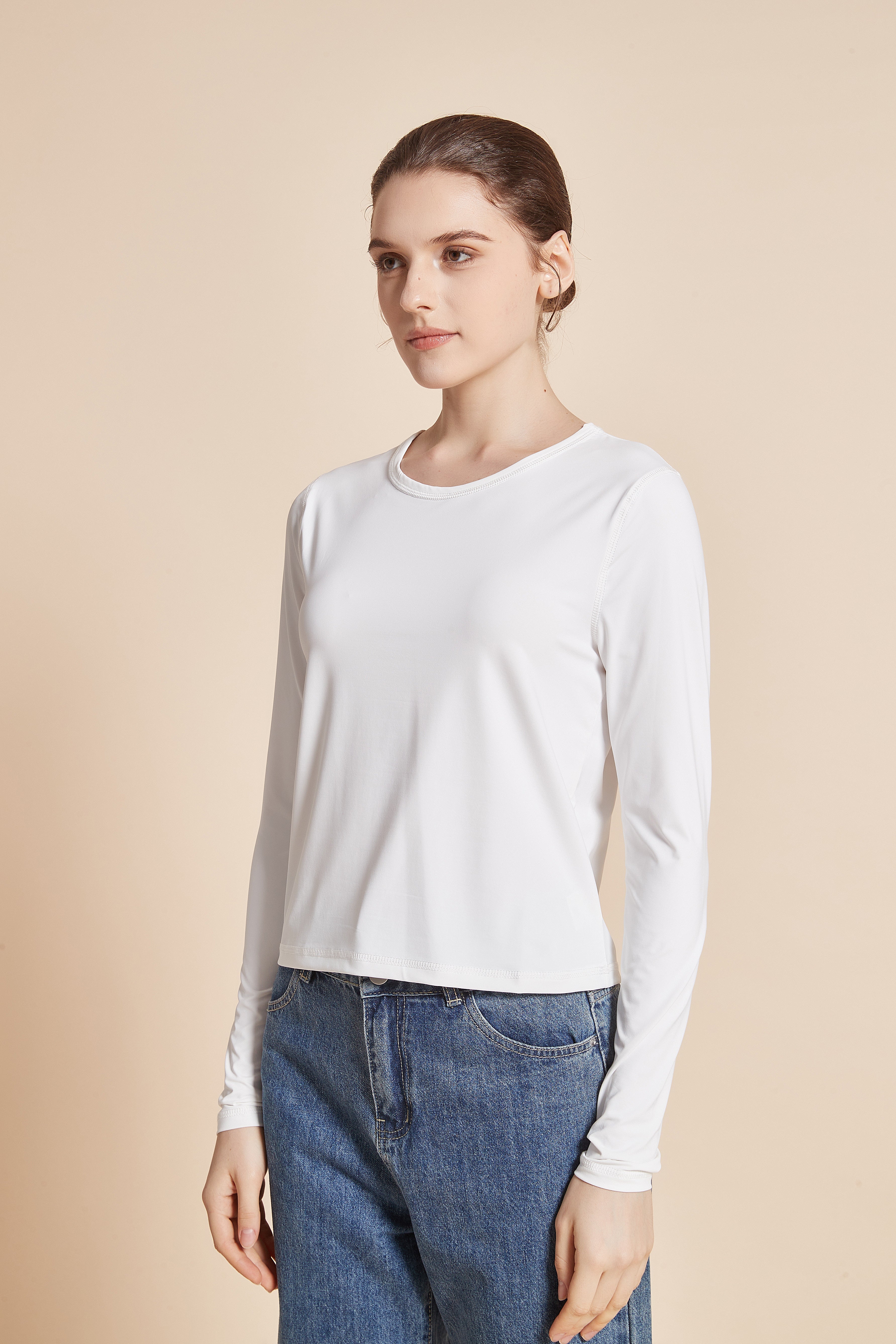 Yola Plain Long-Sleeve T-shirt with Round Neck