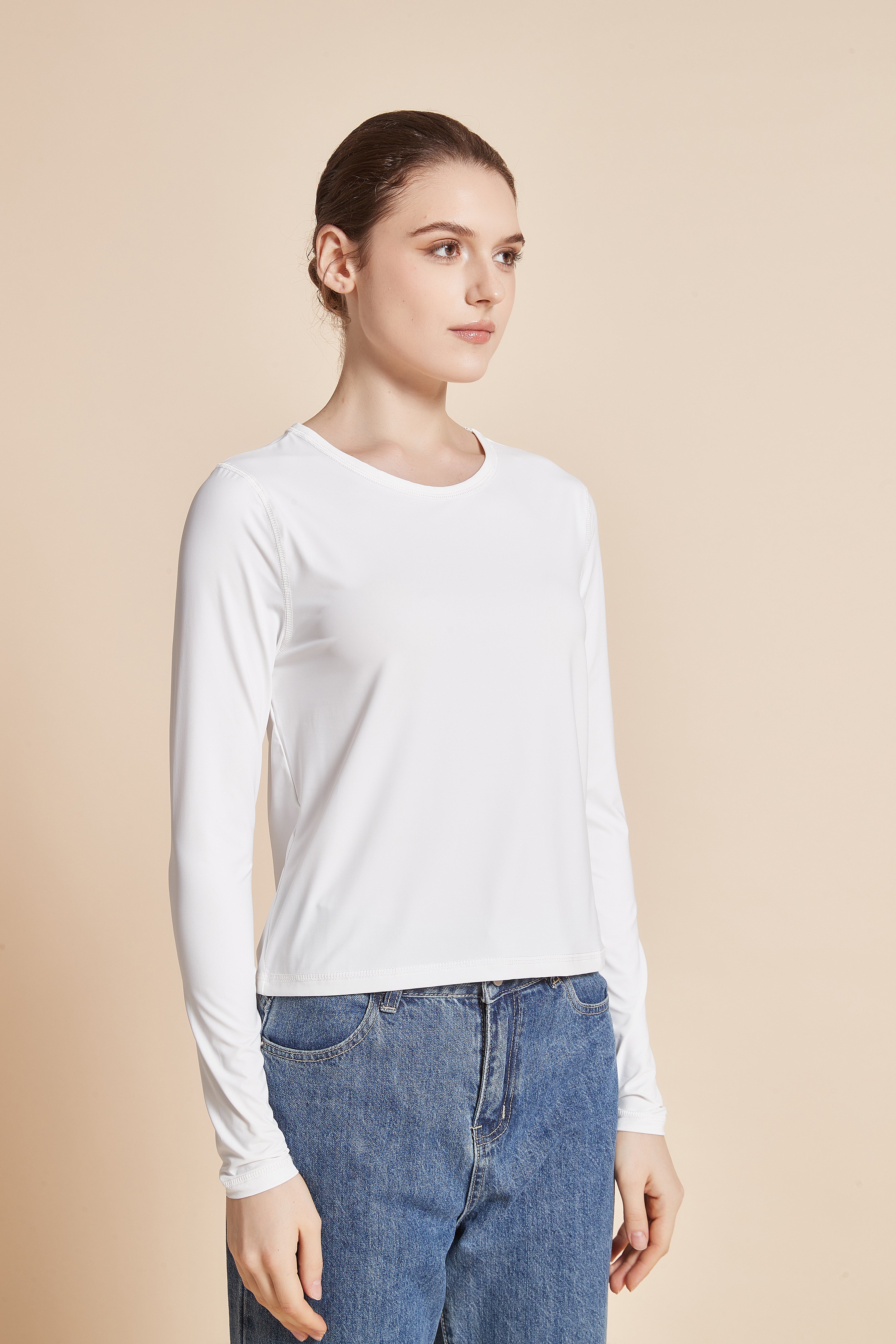 Yola Plain Long-Sleeve T-shirt with Round Neck