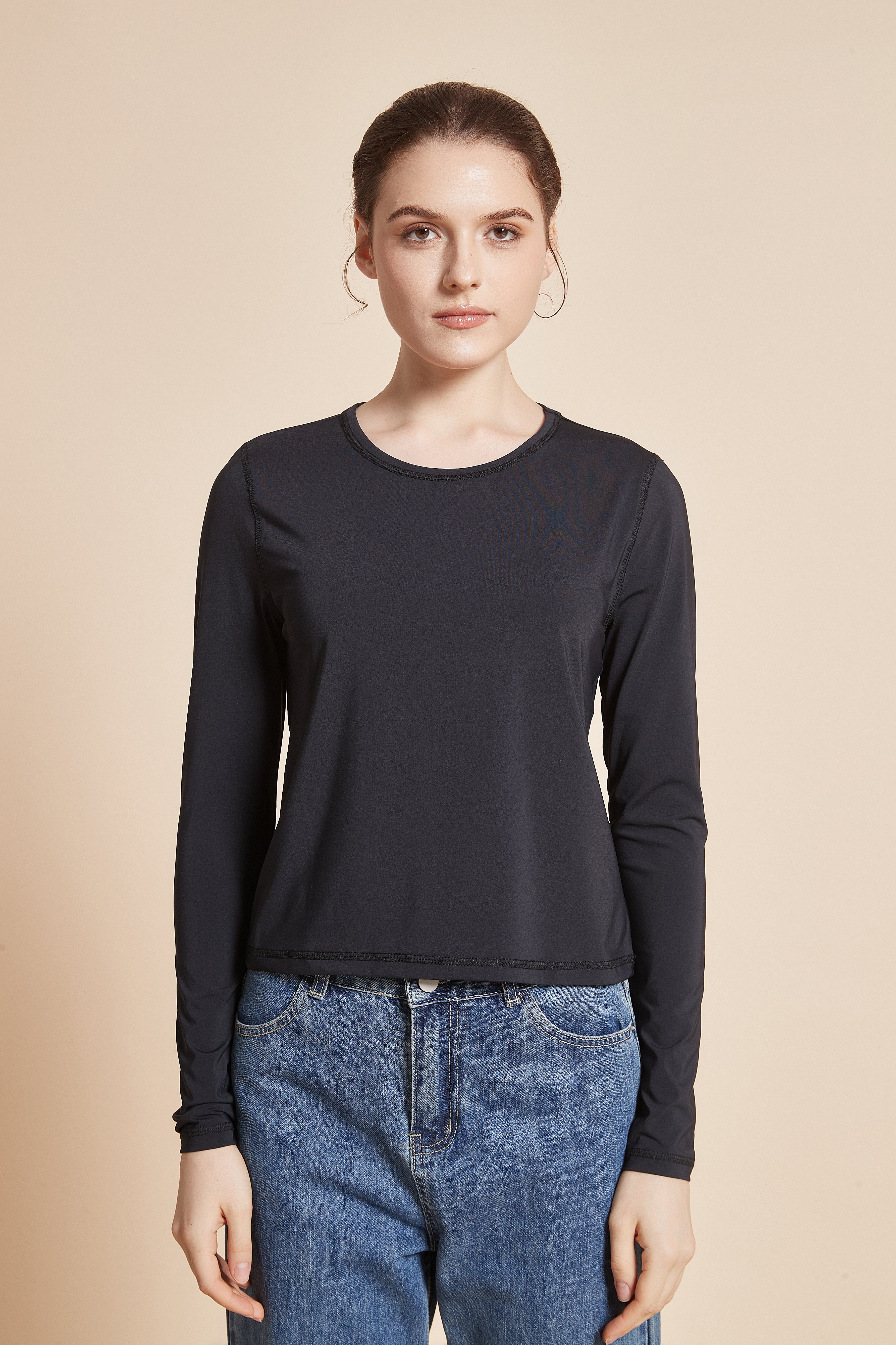 Yola Plain Long-Sleeve T-shirt with Round Neck