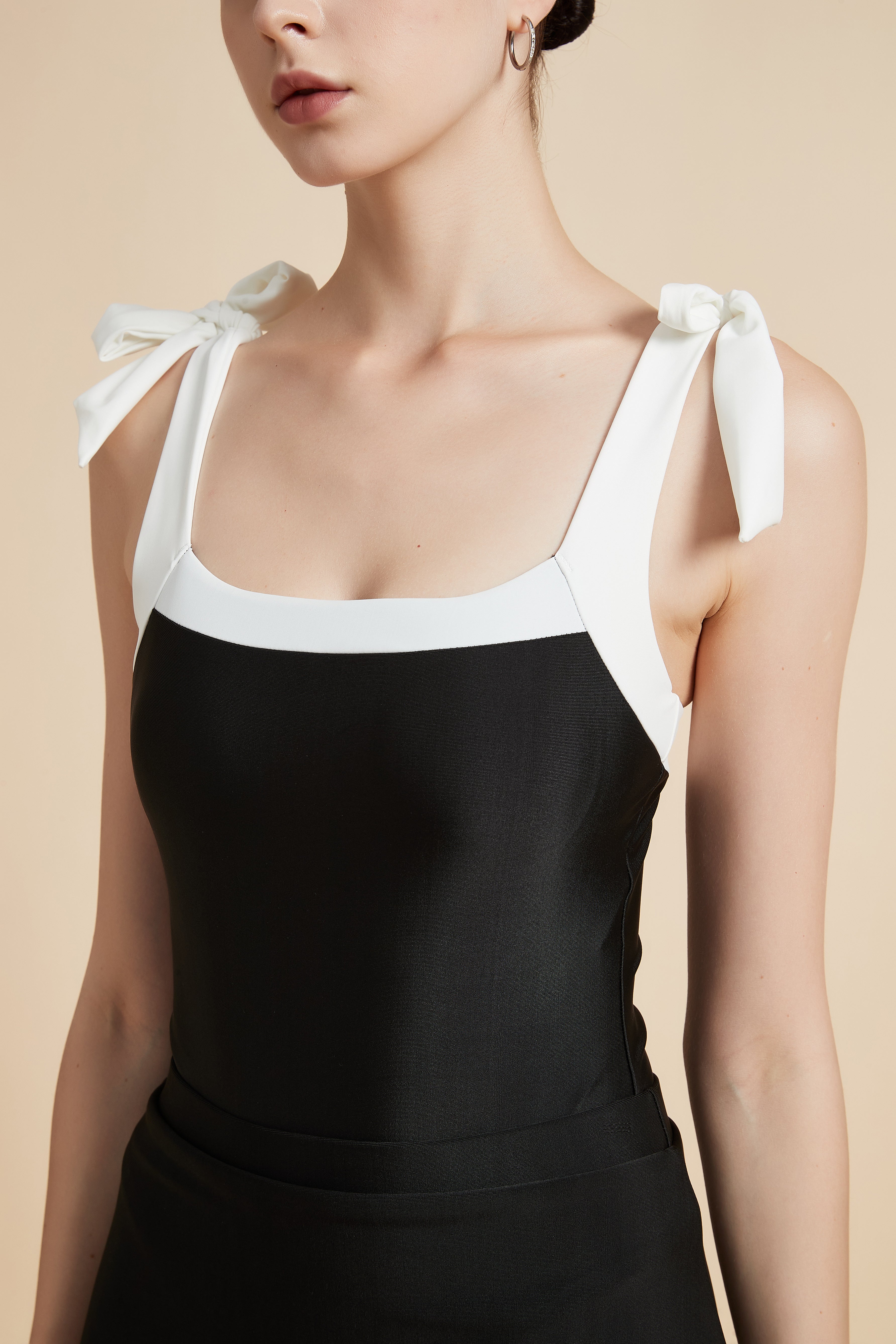 Sleeveless Bow Shoulder Square Neck Swimsuit
