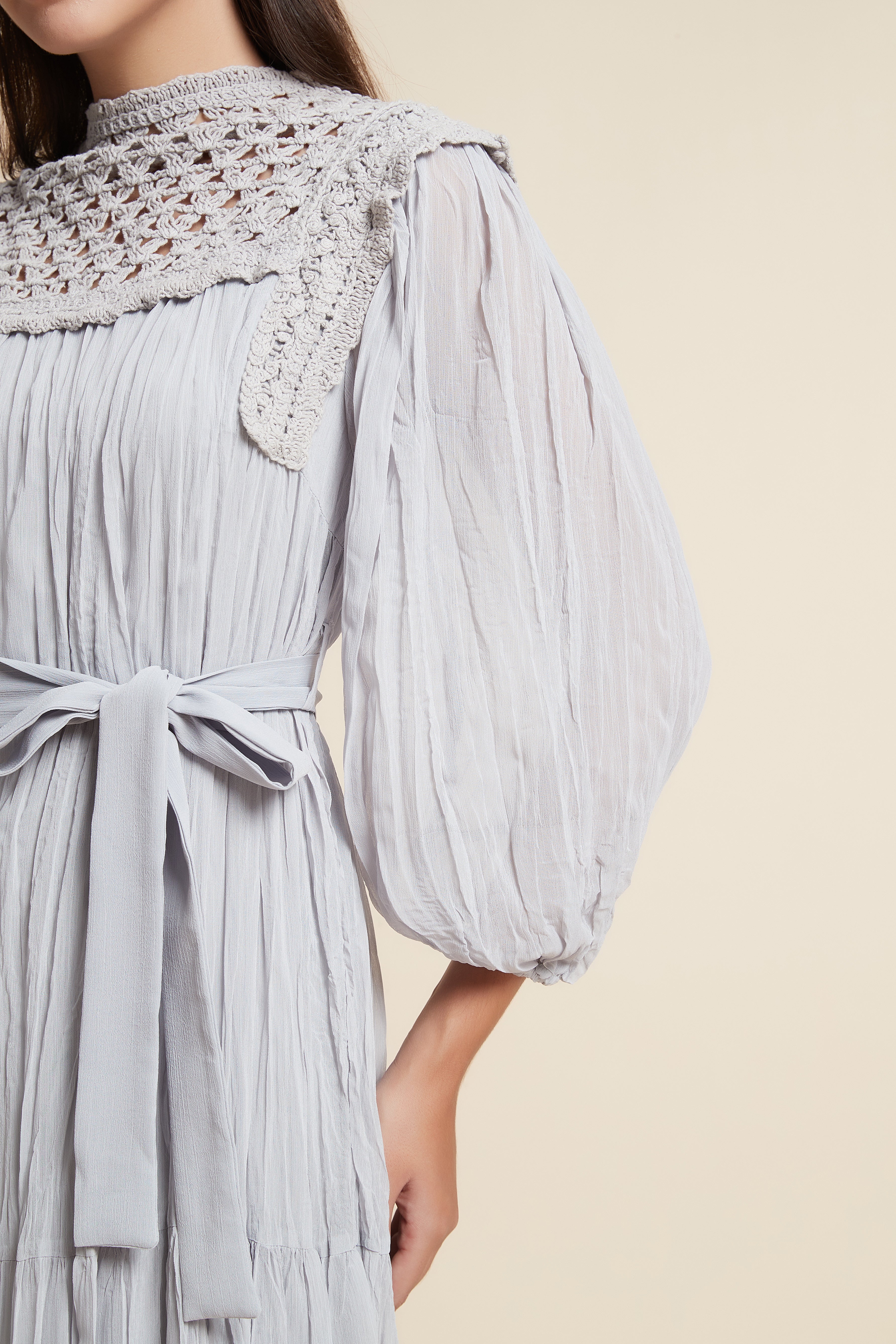Long Dress with Round Neck and Long Sleeves in a Flowy Fit