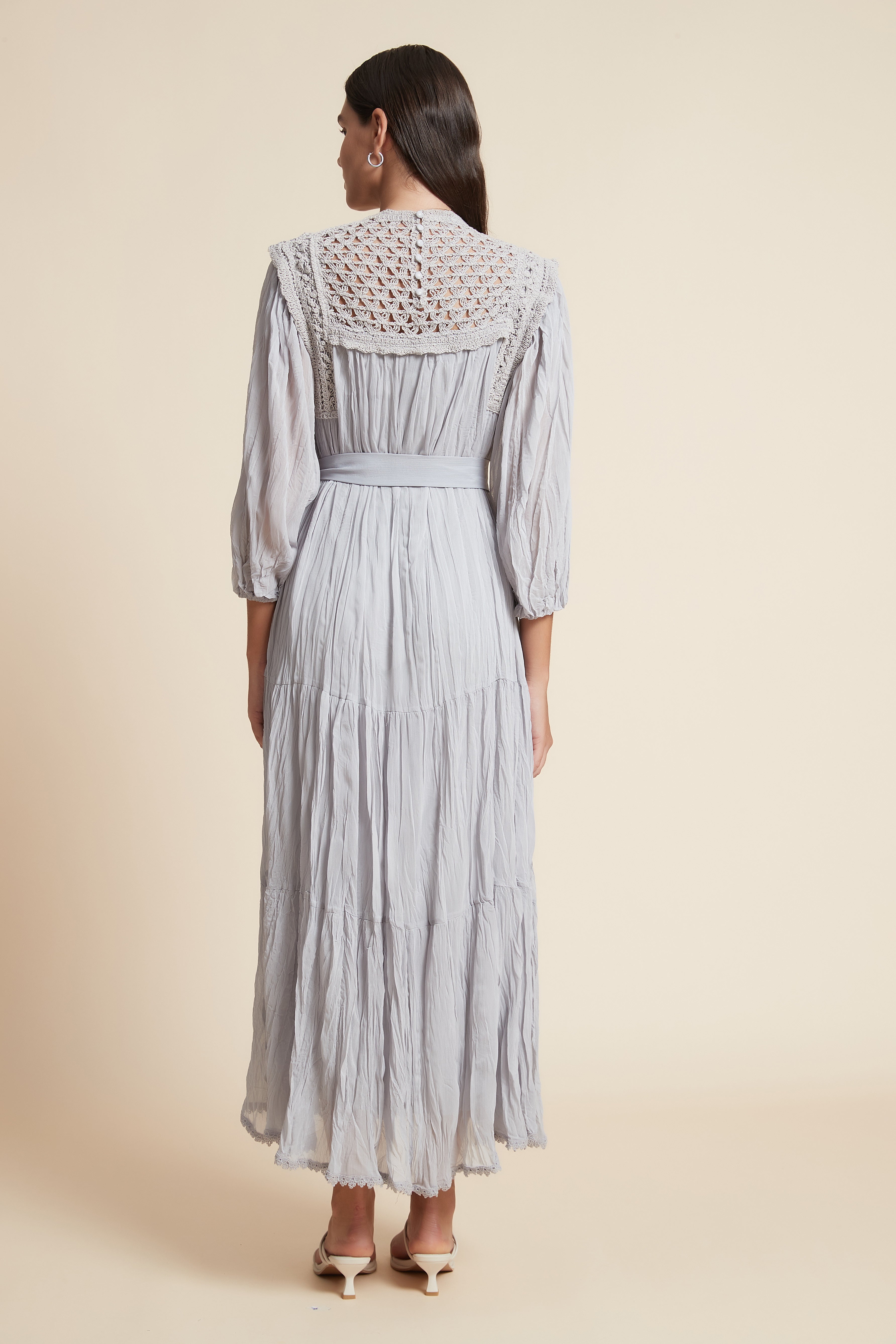Long Dress with Round Neck and Long Sleeves in a Flowy Fit