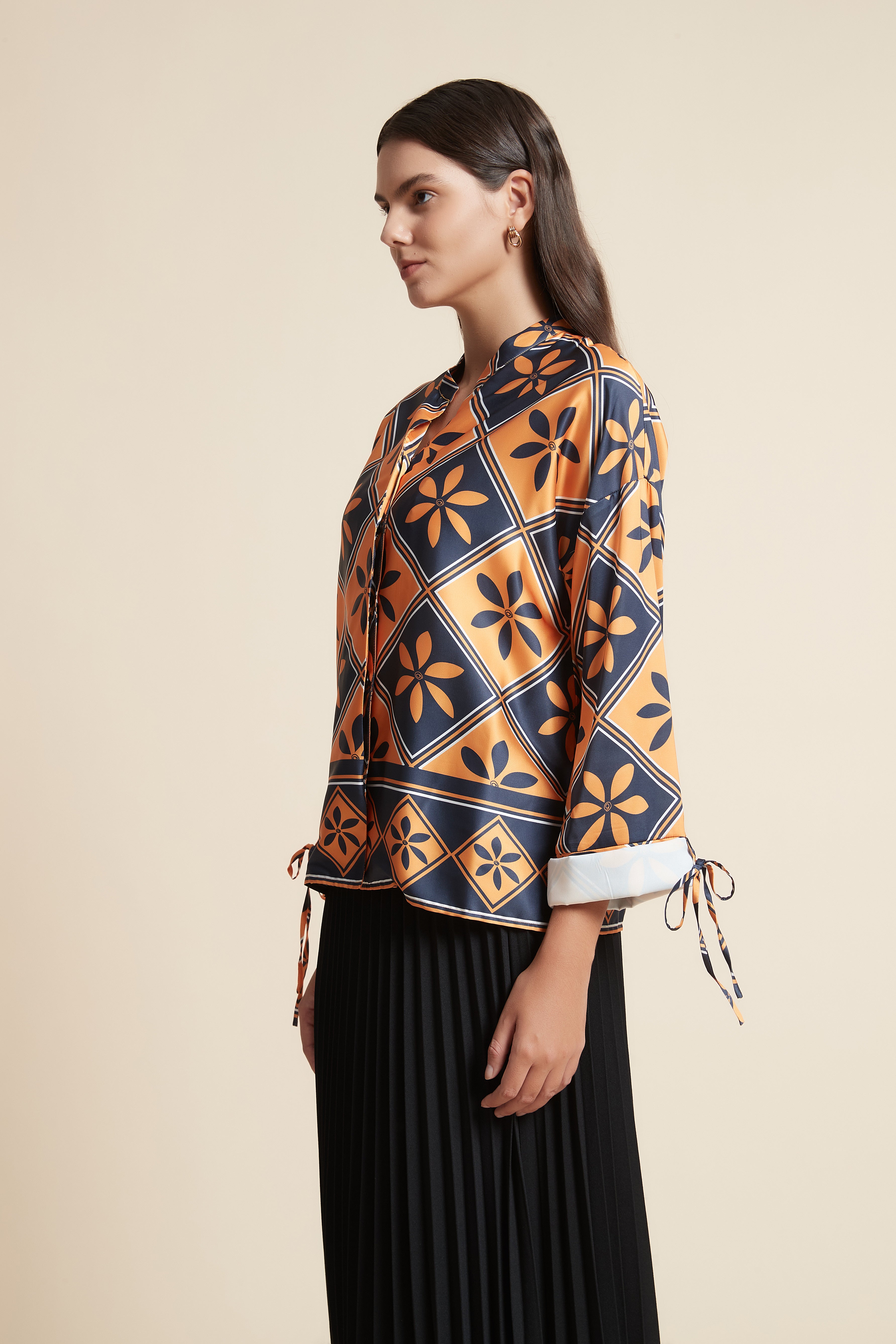 Floral Long Sleeve Oversized Top with Round Neck
