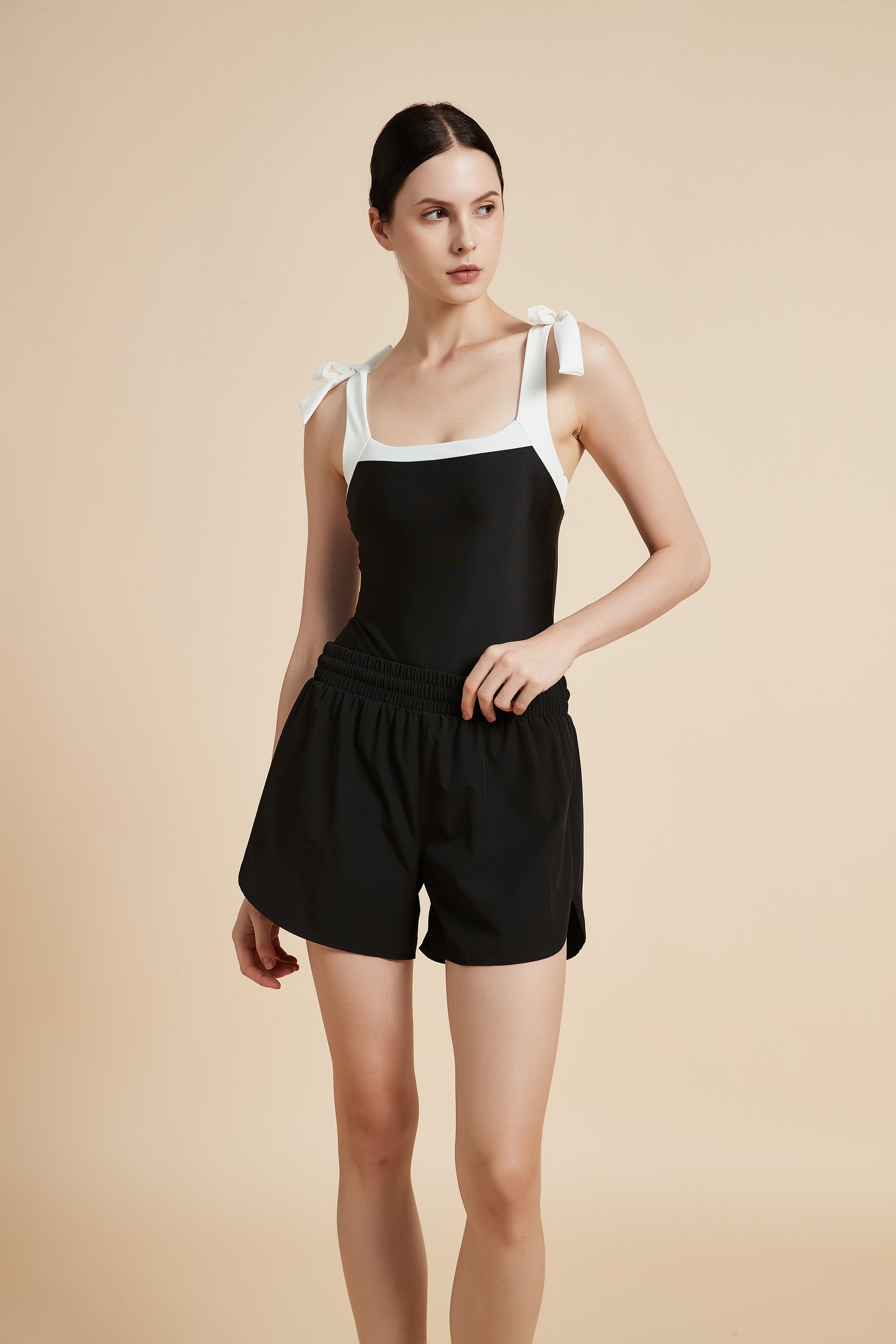 Shoulder Bow Swimsuit with Square Neck