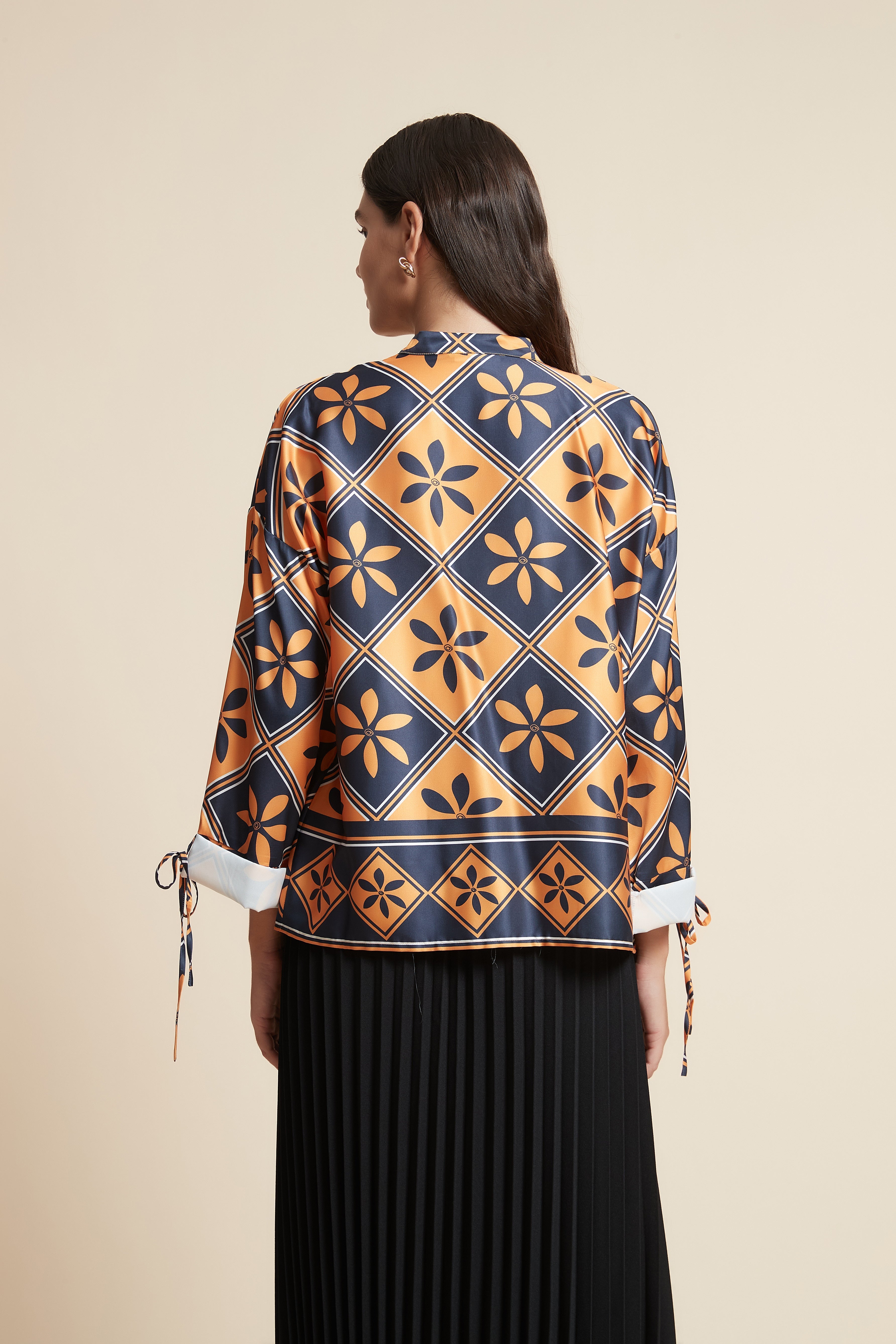 Floral Long Sleeve Oversized Top with Round Neck