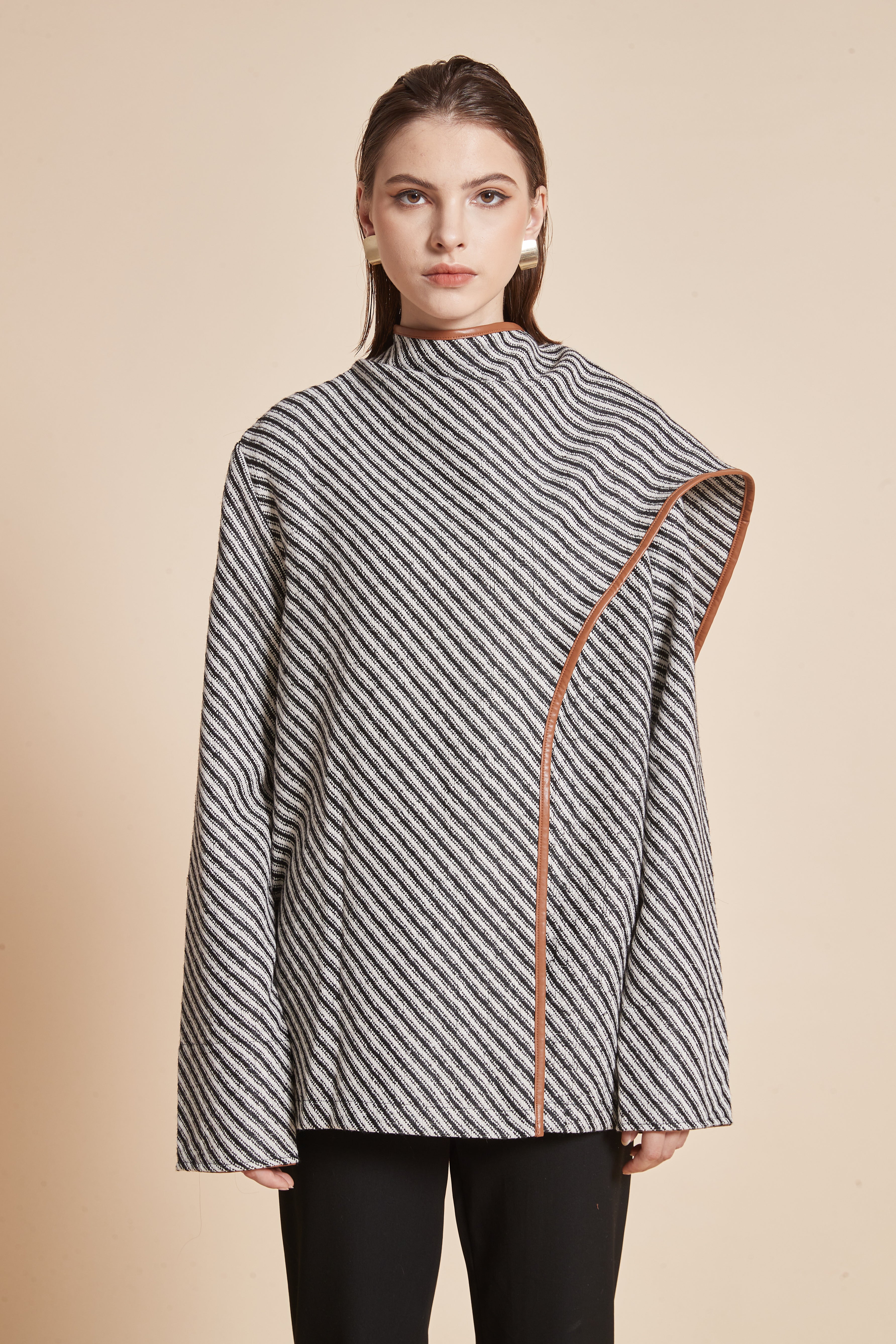 Yola Striped Jacket with Long Sleeves and High Neck