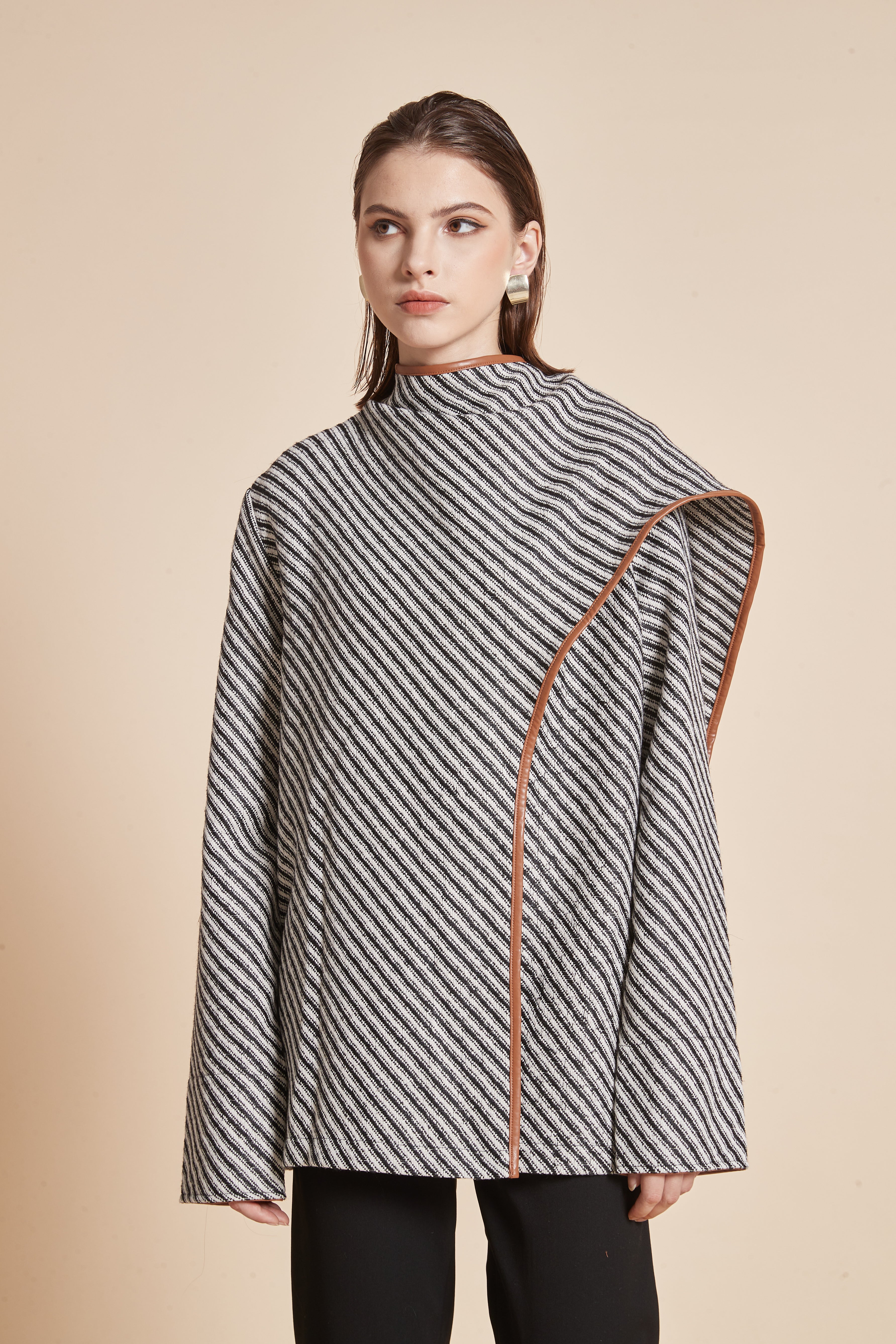 Yola Striped Jacket with Long Sleeves and High Neck