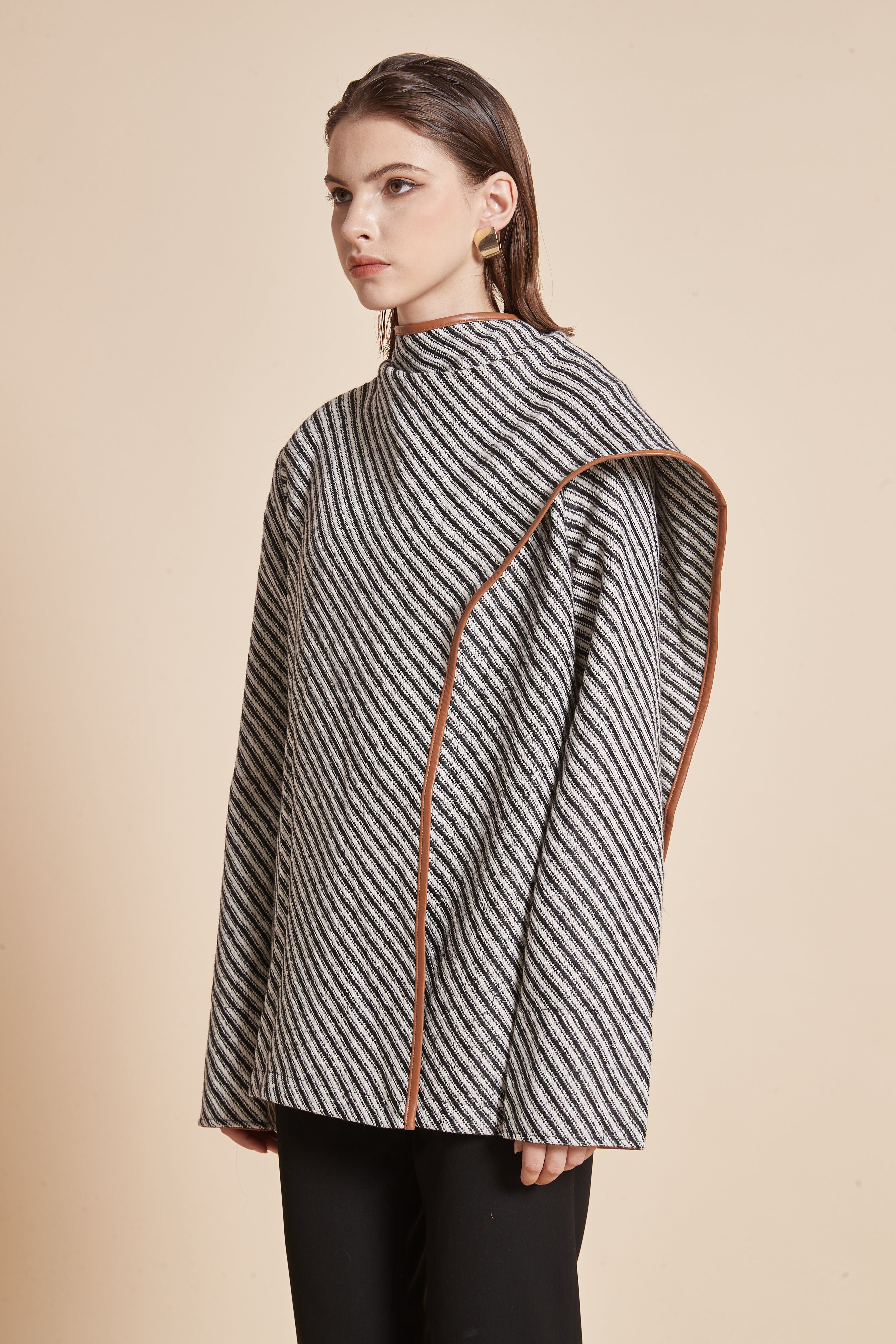 Yola Striped Jacket with Long Sleeves and High Neck