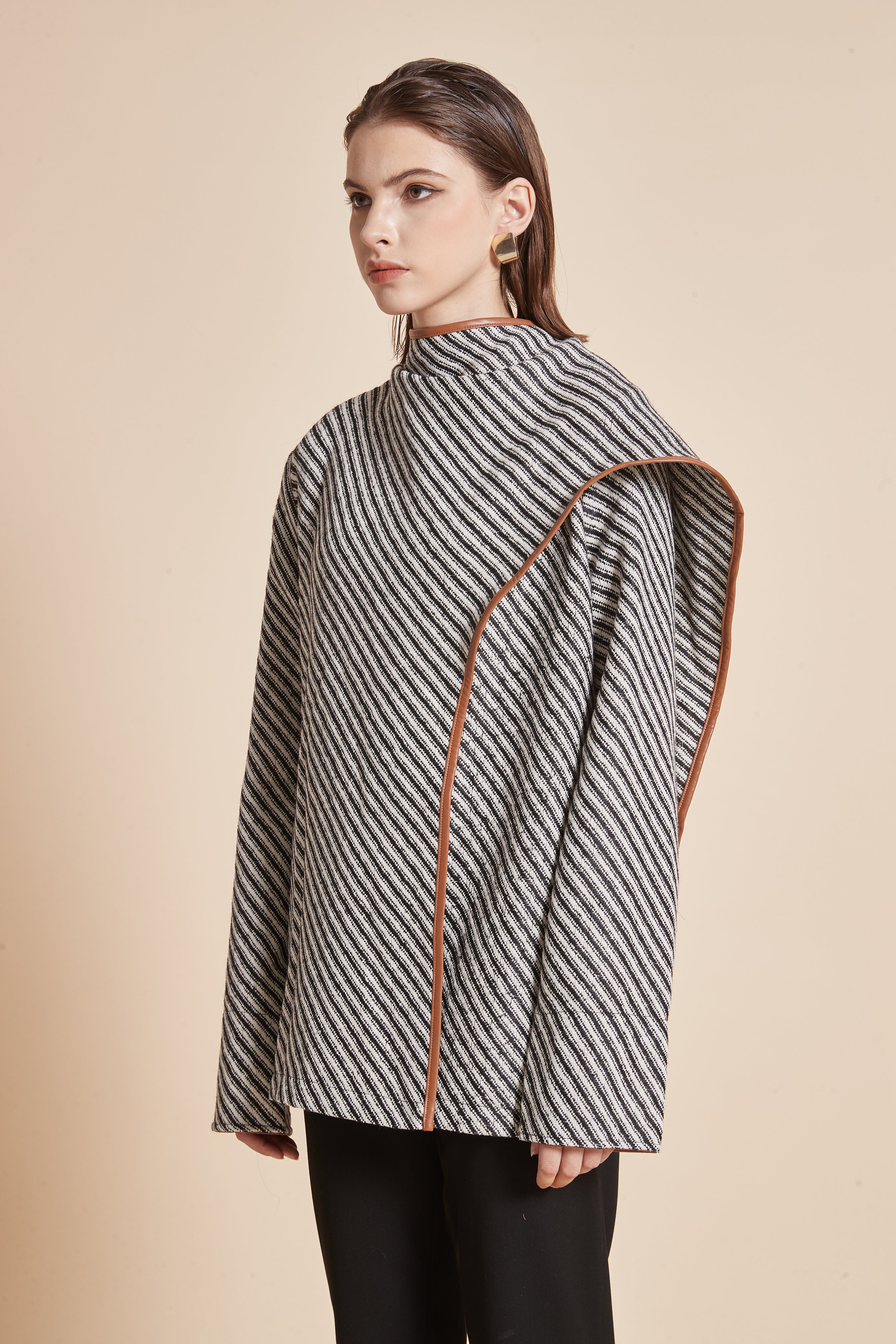 Yola Striped Jacket with Long Sleeves and High Neck