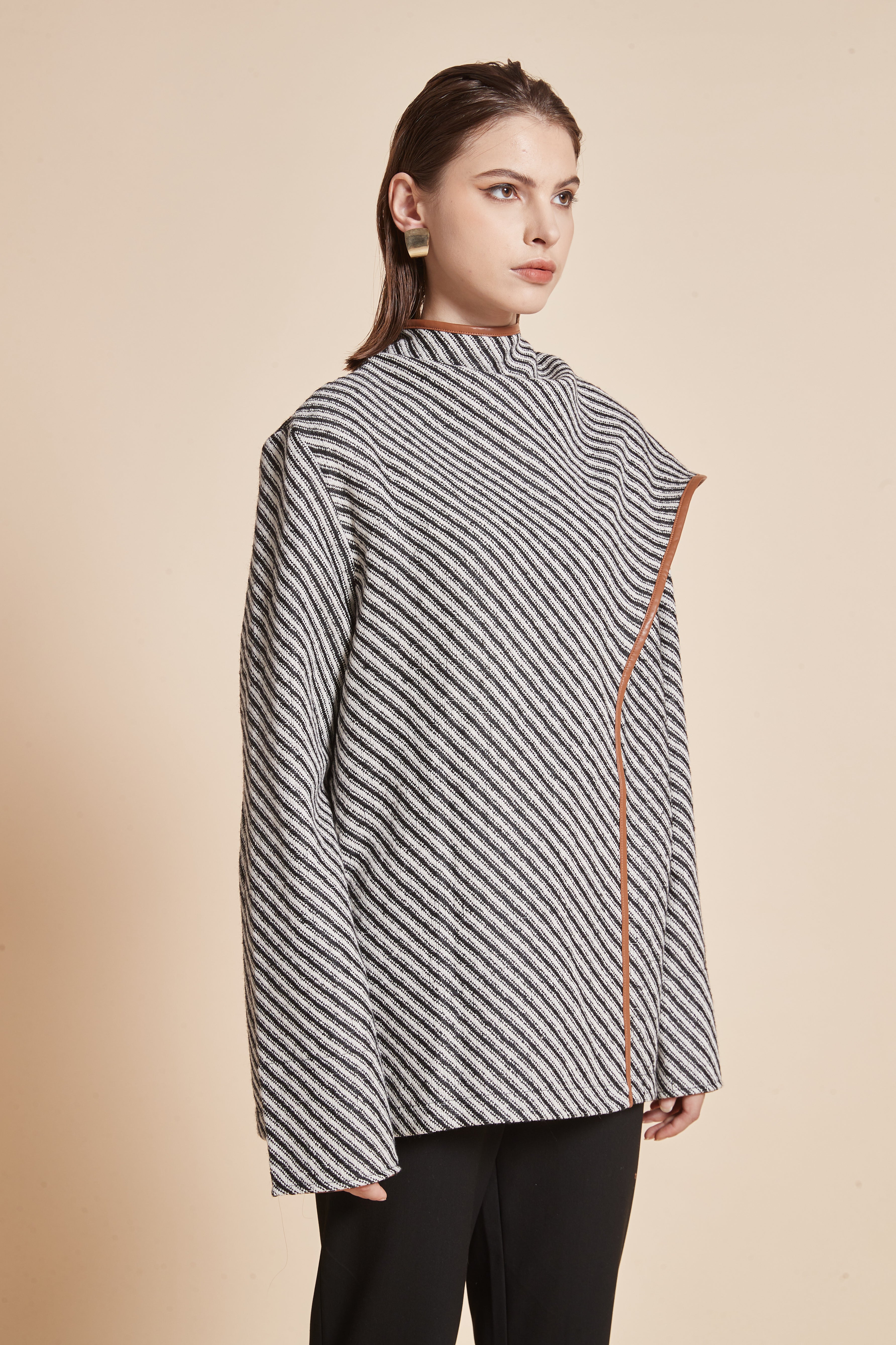 Yola Striped Jacket with Long Sleeves and High Neck