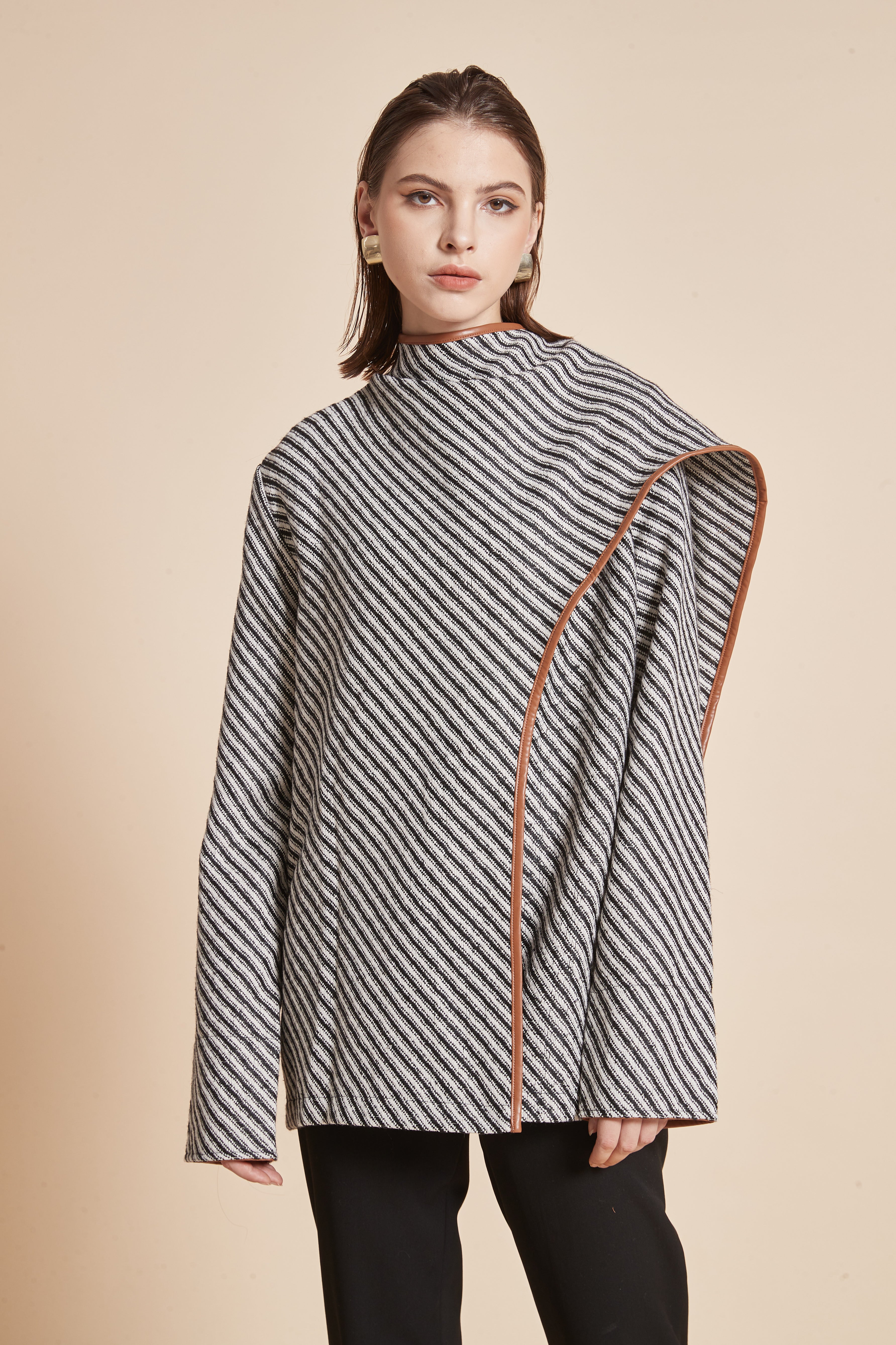 Yola Striped Jacket with Long Sleeves and High Neck