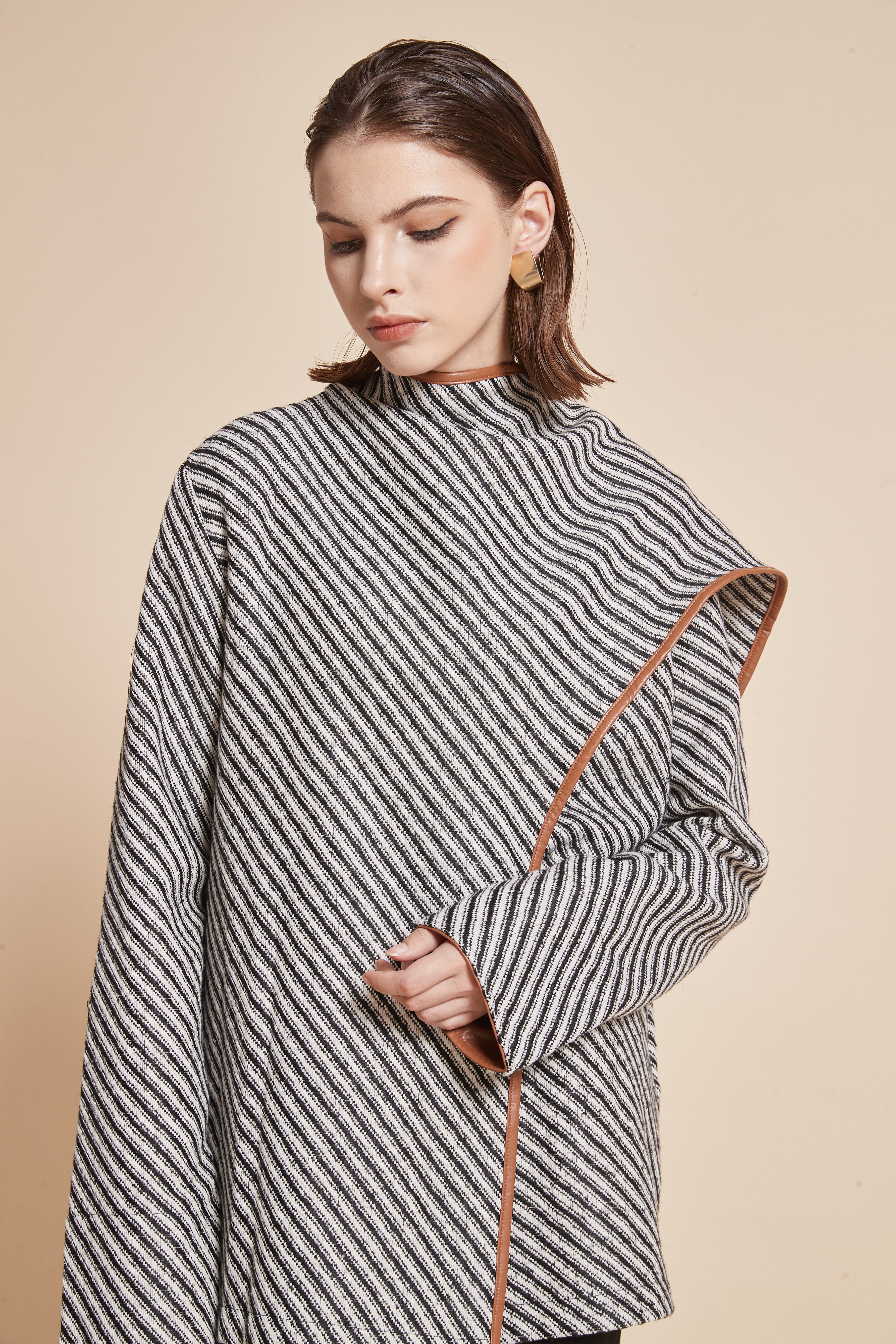 Yola Striped Jacket with Long Sleeves and High Neck