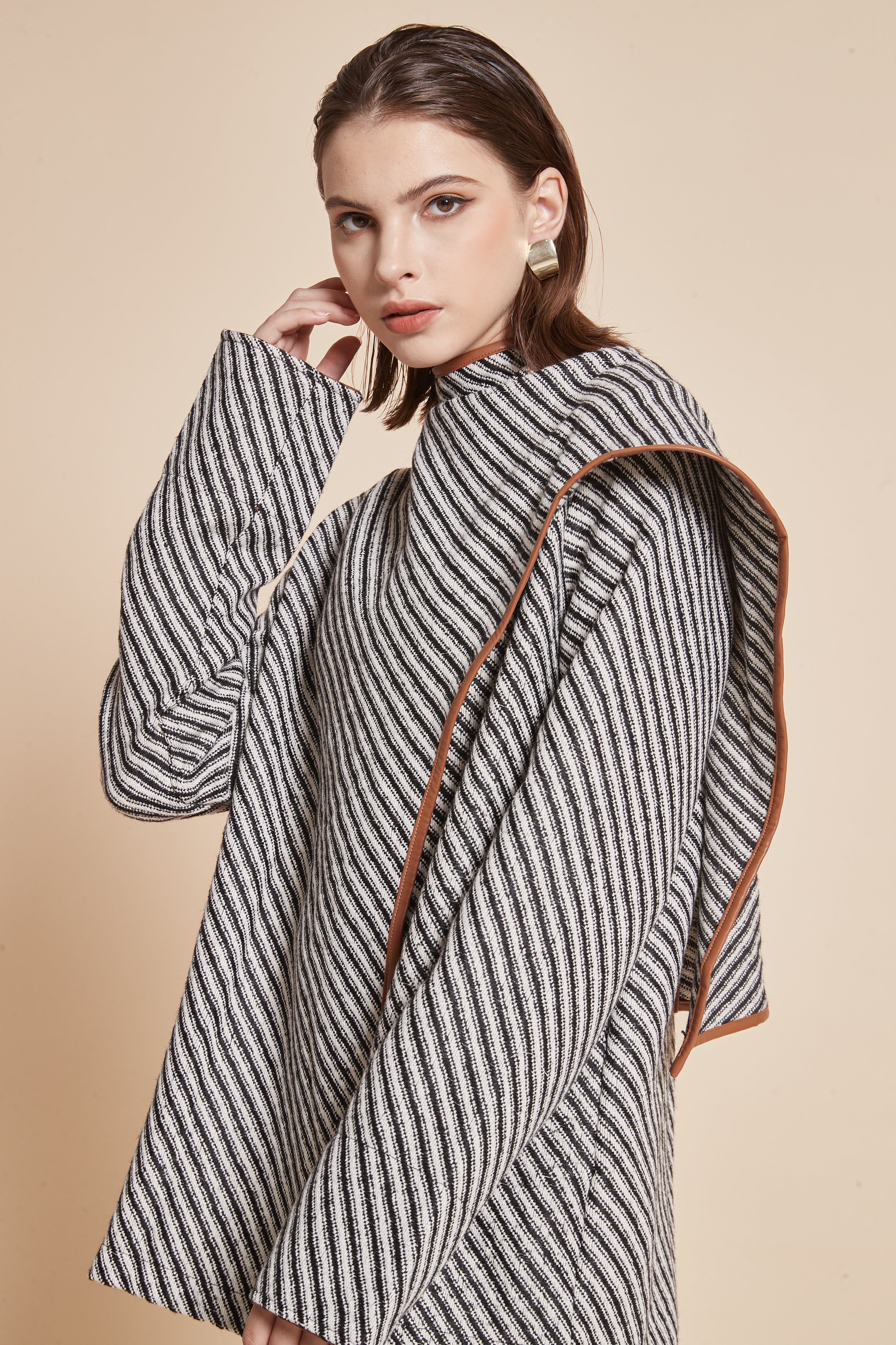 Yola Striped Jacket with Long Sleeves and High Neck