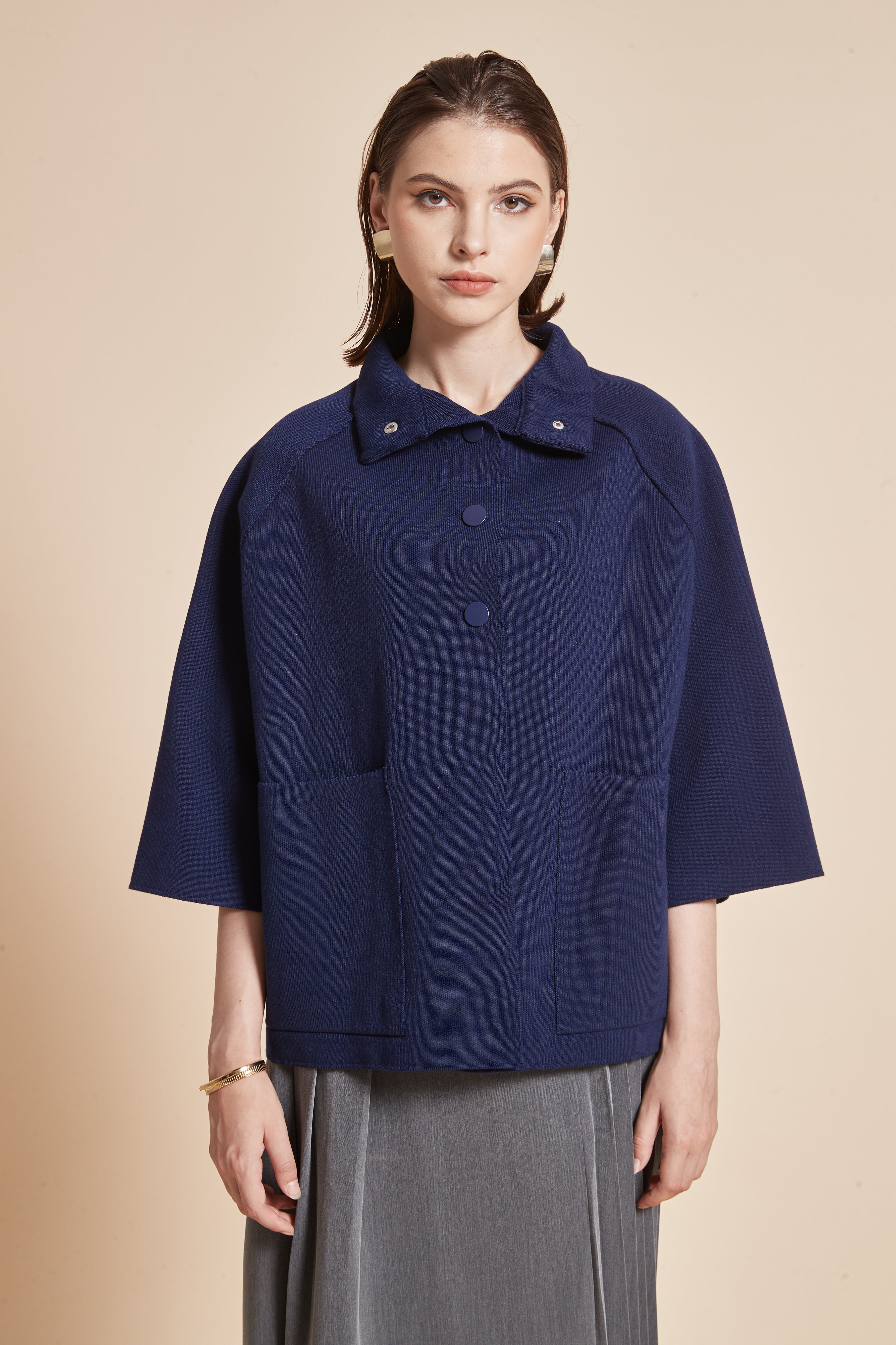 Yola Winter Jacket, Half Sleeve, Plain with Collar and Front Pockets