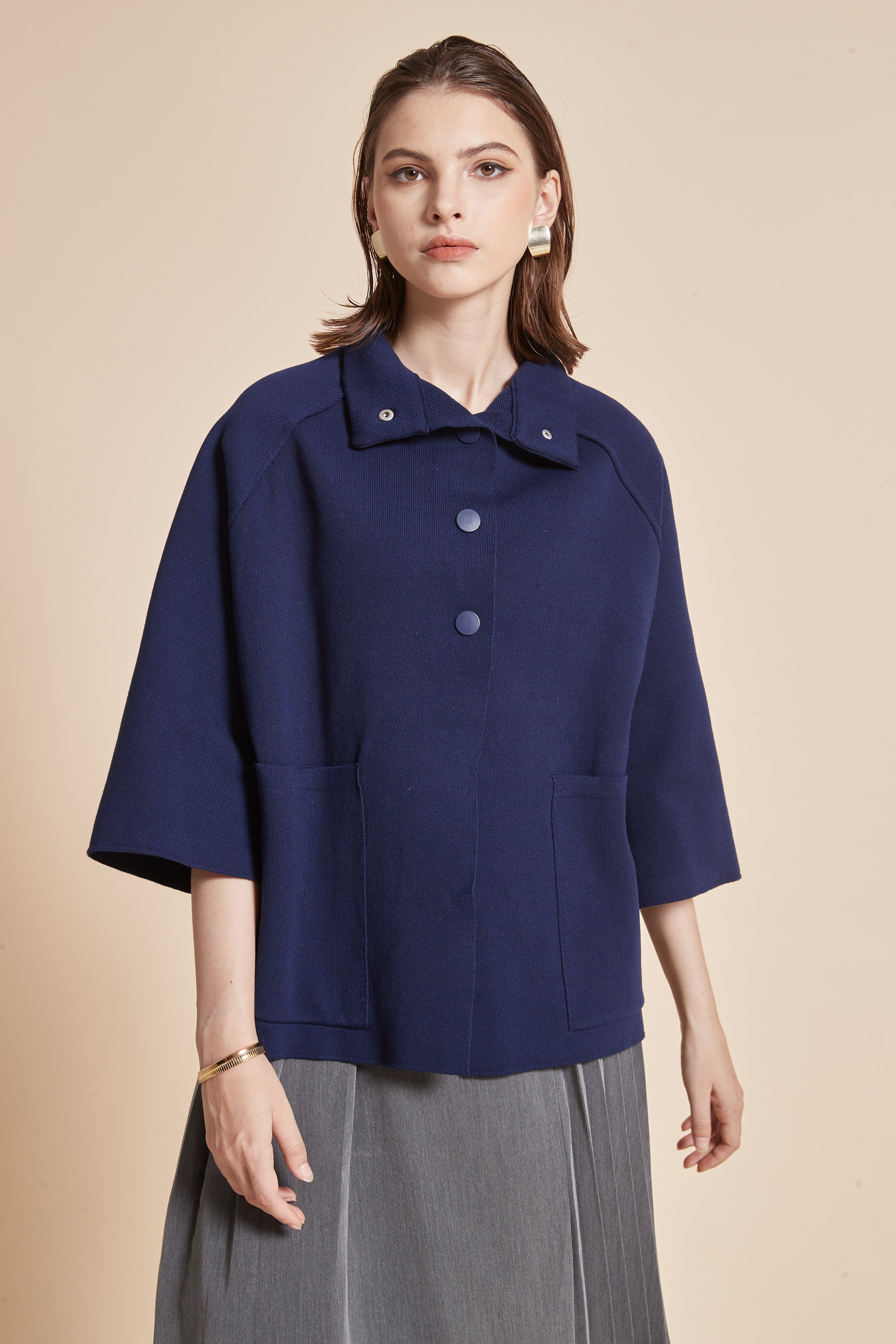 Yola Winter Jacket, Half Sleeve, Plain with Collar and Front Pockets