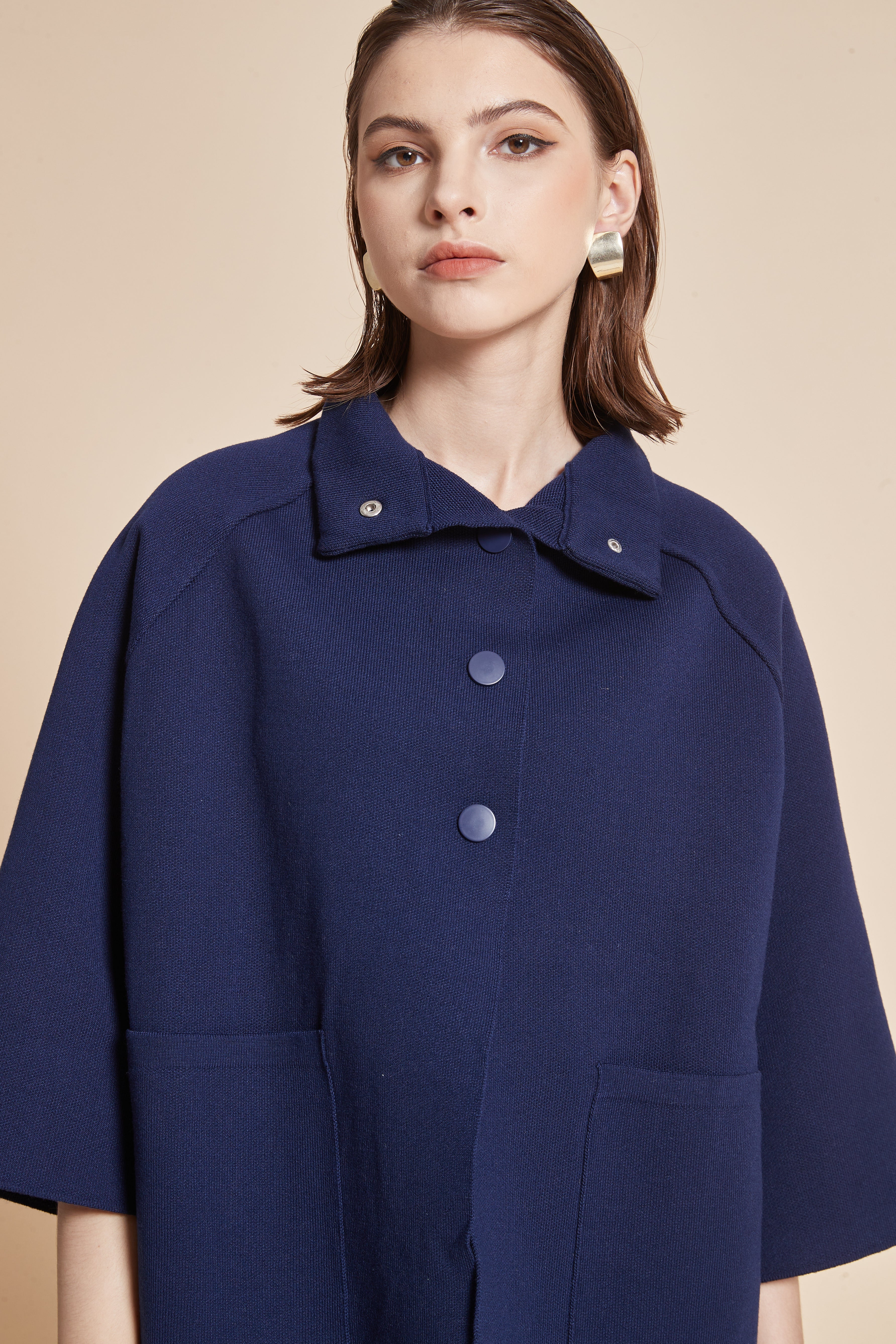 Yola Winter Jacket, Half Sleeve, Plain with Collar and Front Pockets