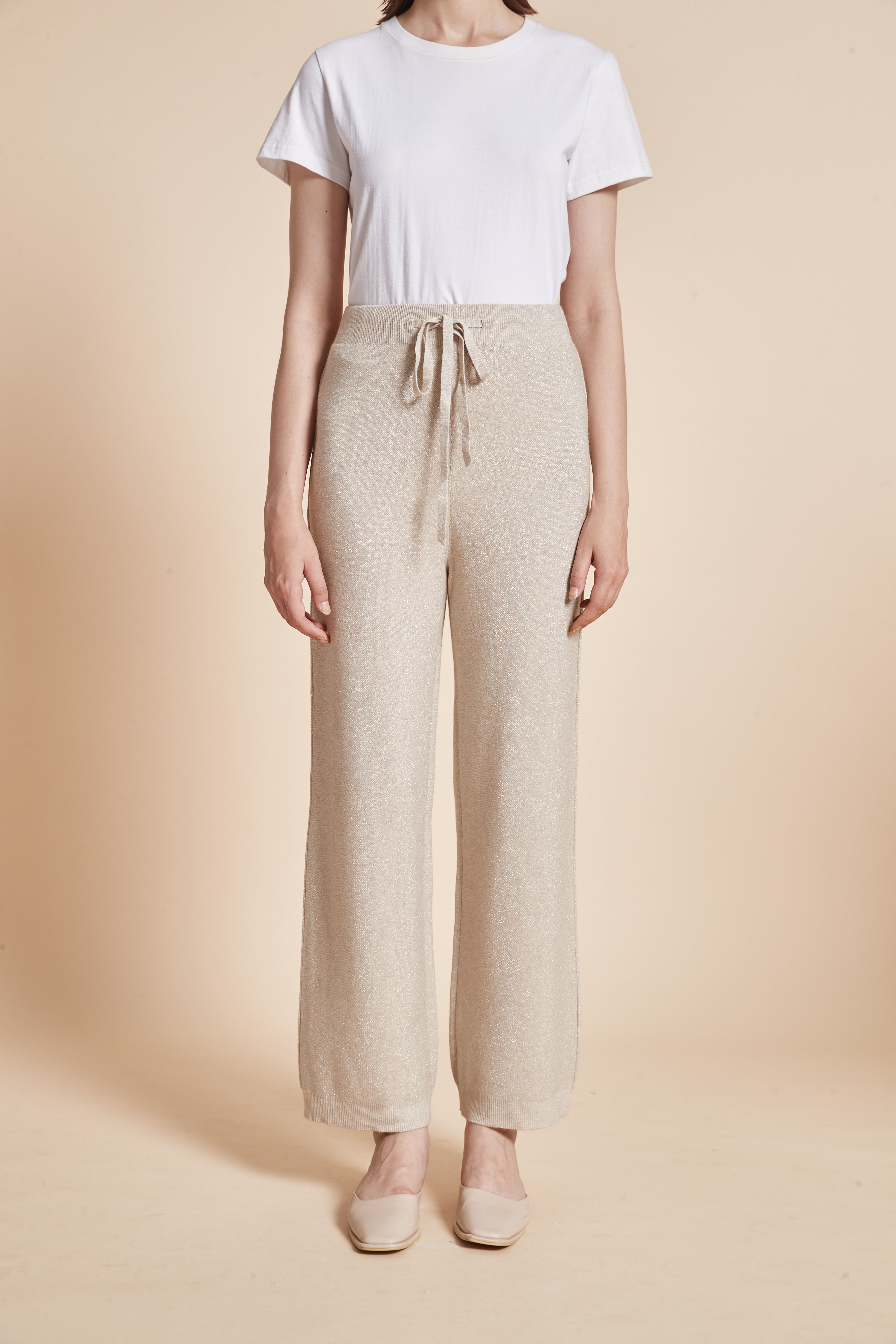 Yola Plain Long Pants with High Waist Tie and Wide Legs