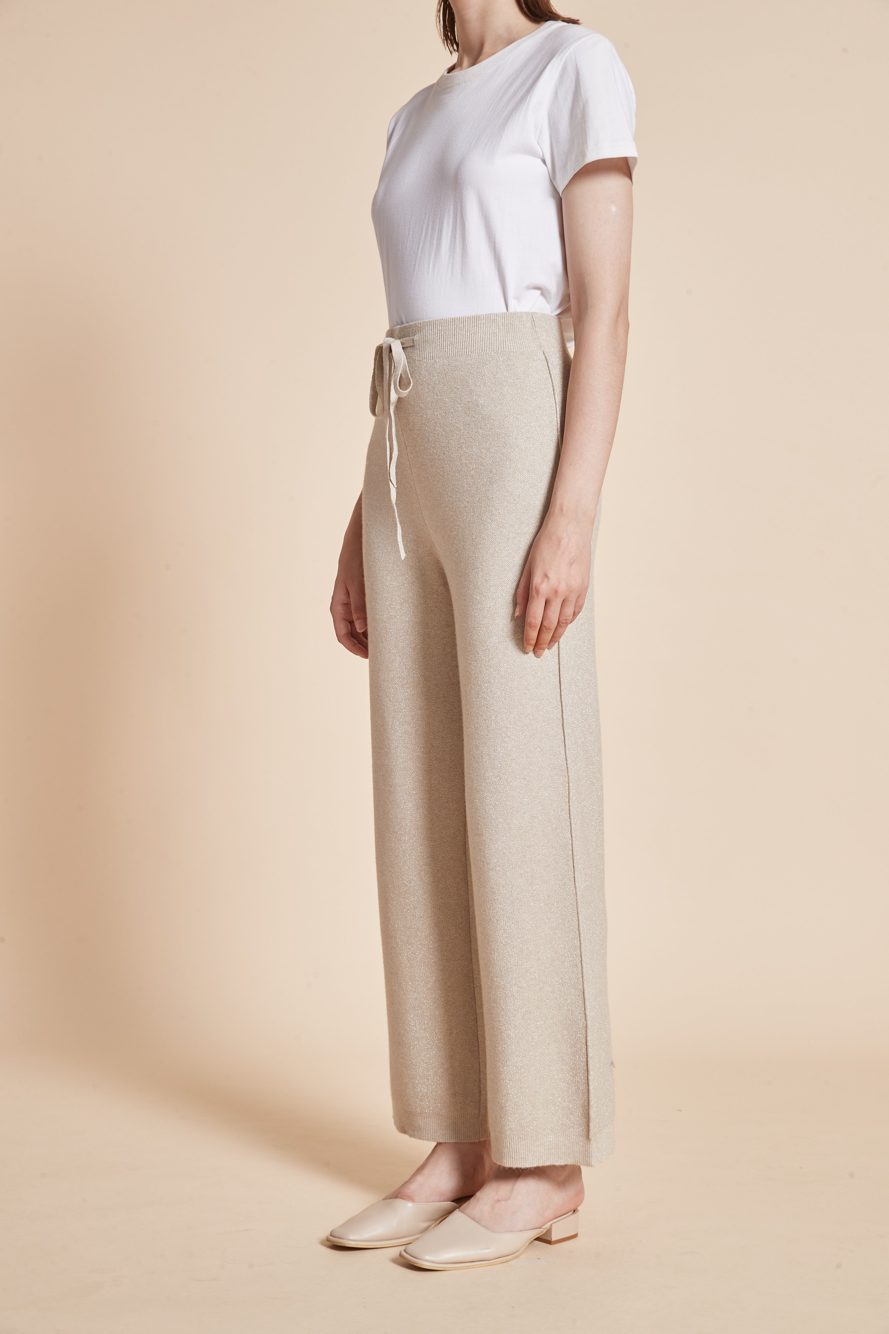 Yola Plain Long Pants with High Waist Tie and Wide Legs