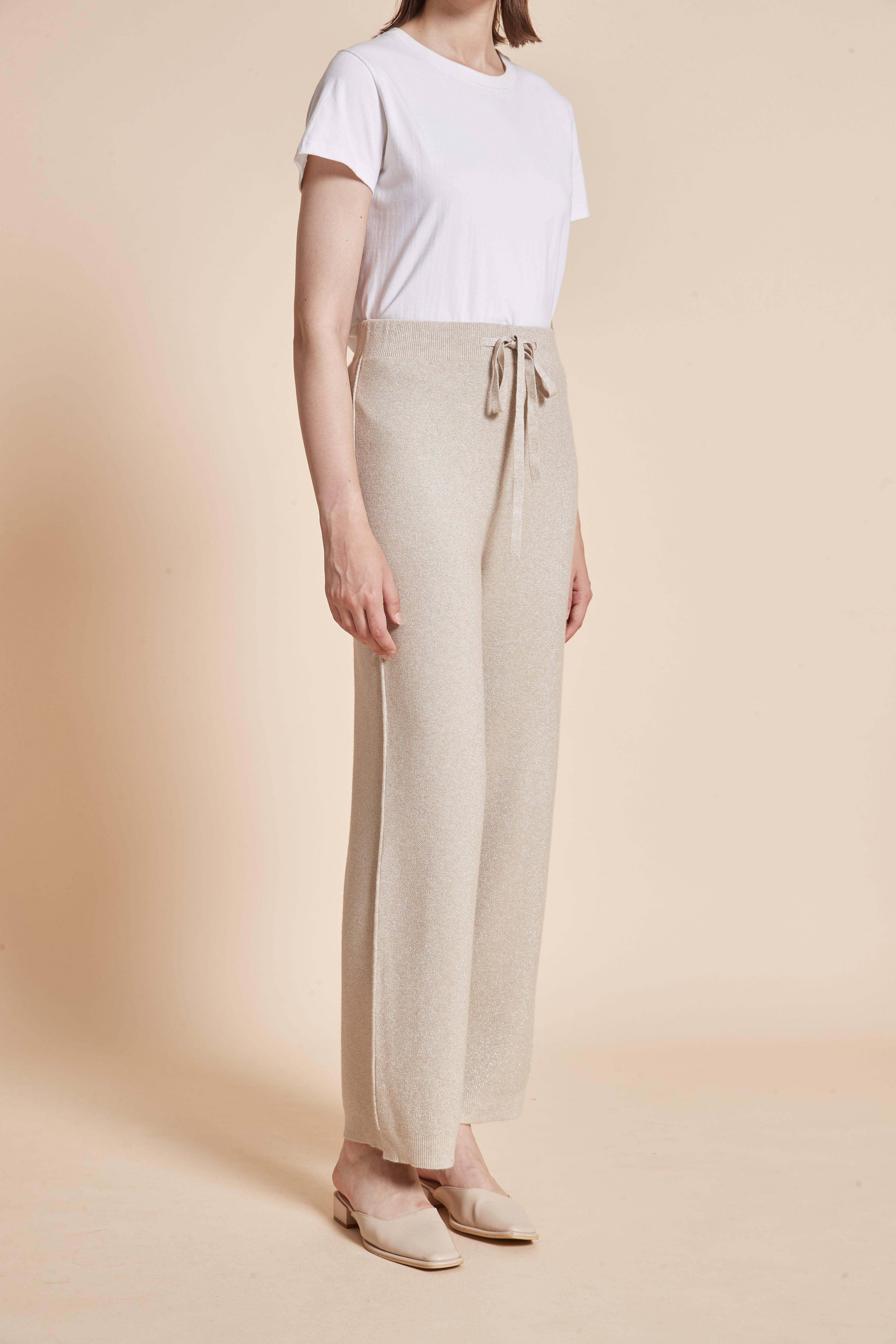 Yola Plain Long Pants with High Waist Tie and Wide Legs