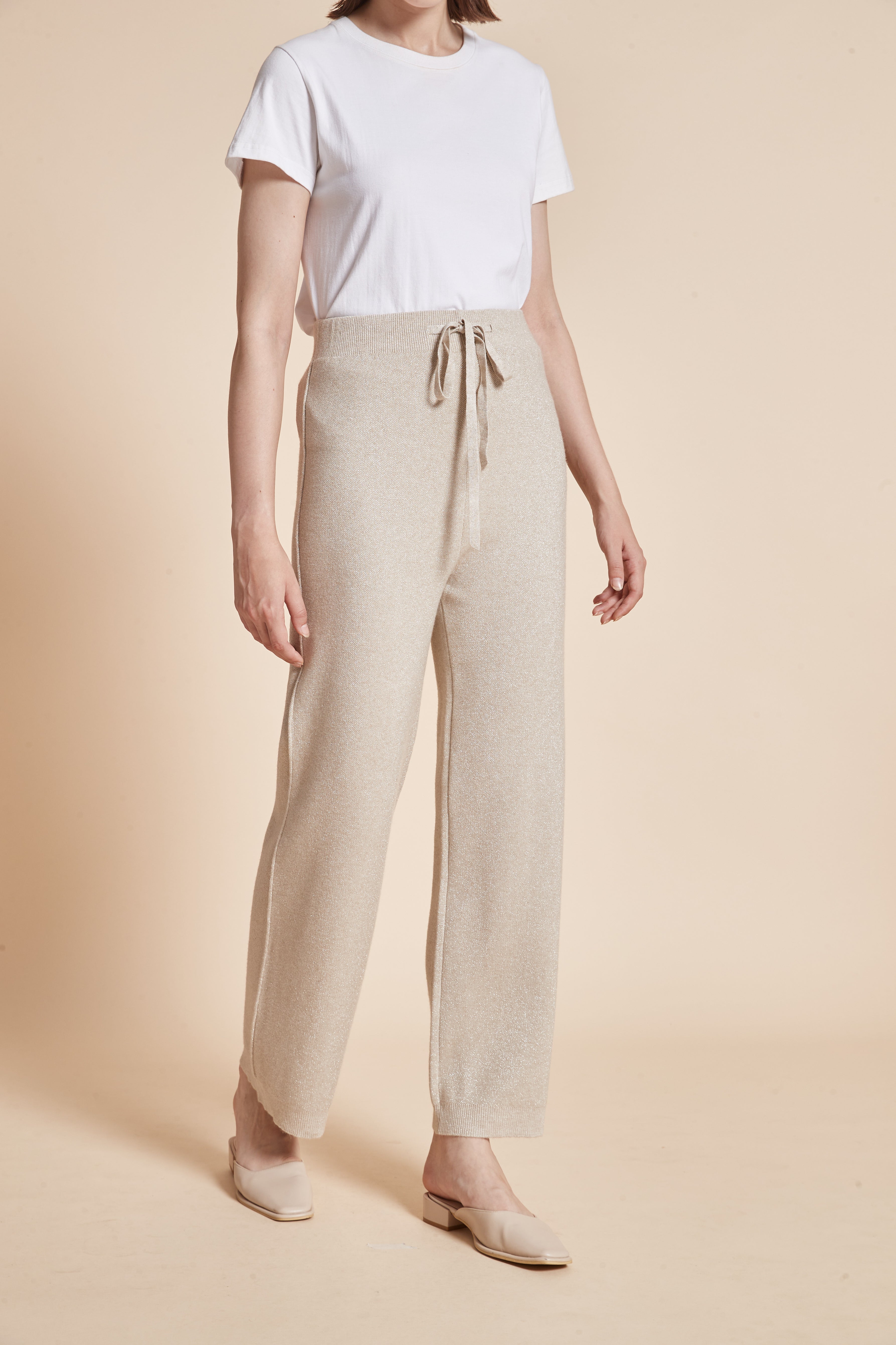 Yola Plain Long Pants with High Waist Tie and Wide Legs