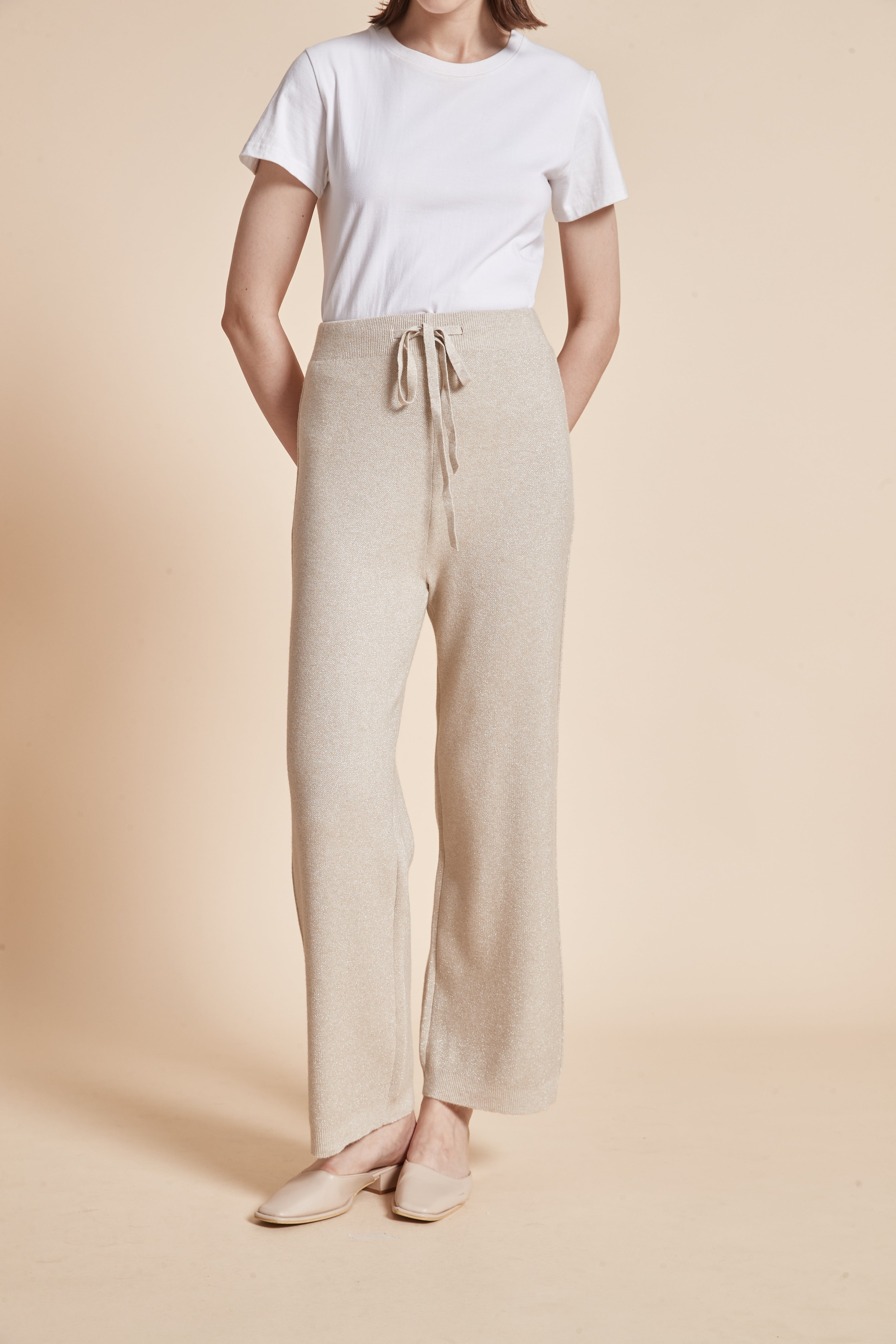 Yola Plain Long Pants with High Waist Tie and Wide Legs