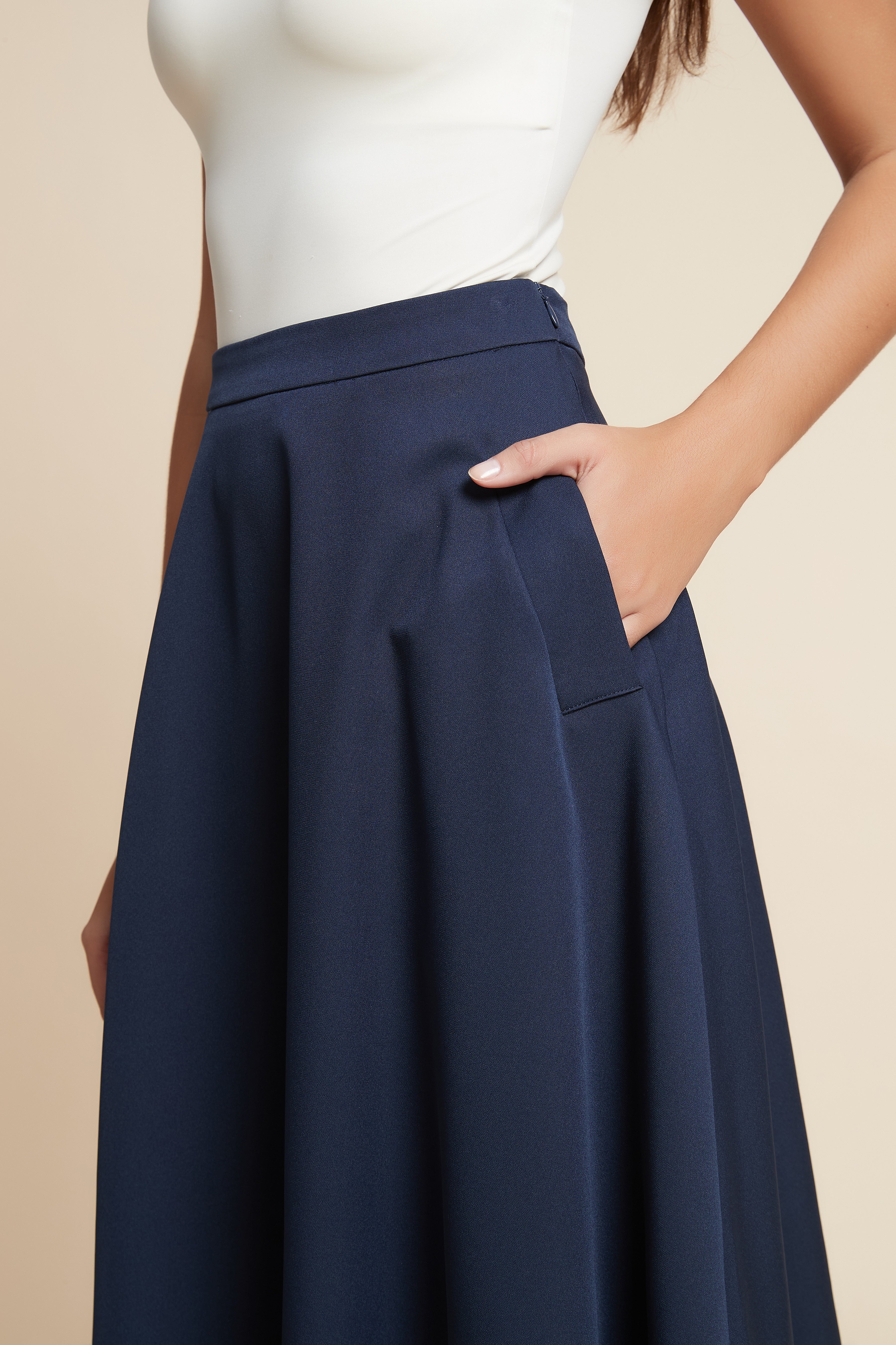 Plain Ruffled Midi Skirt
