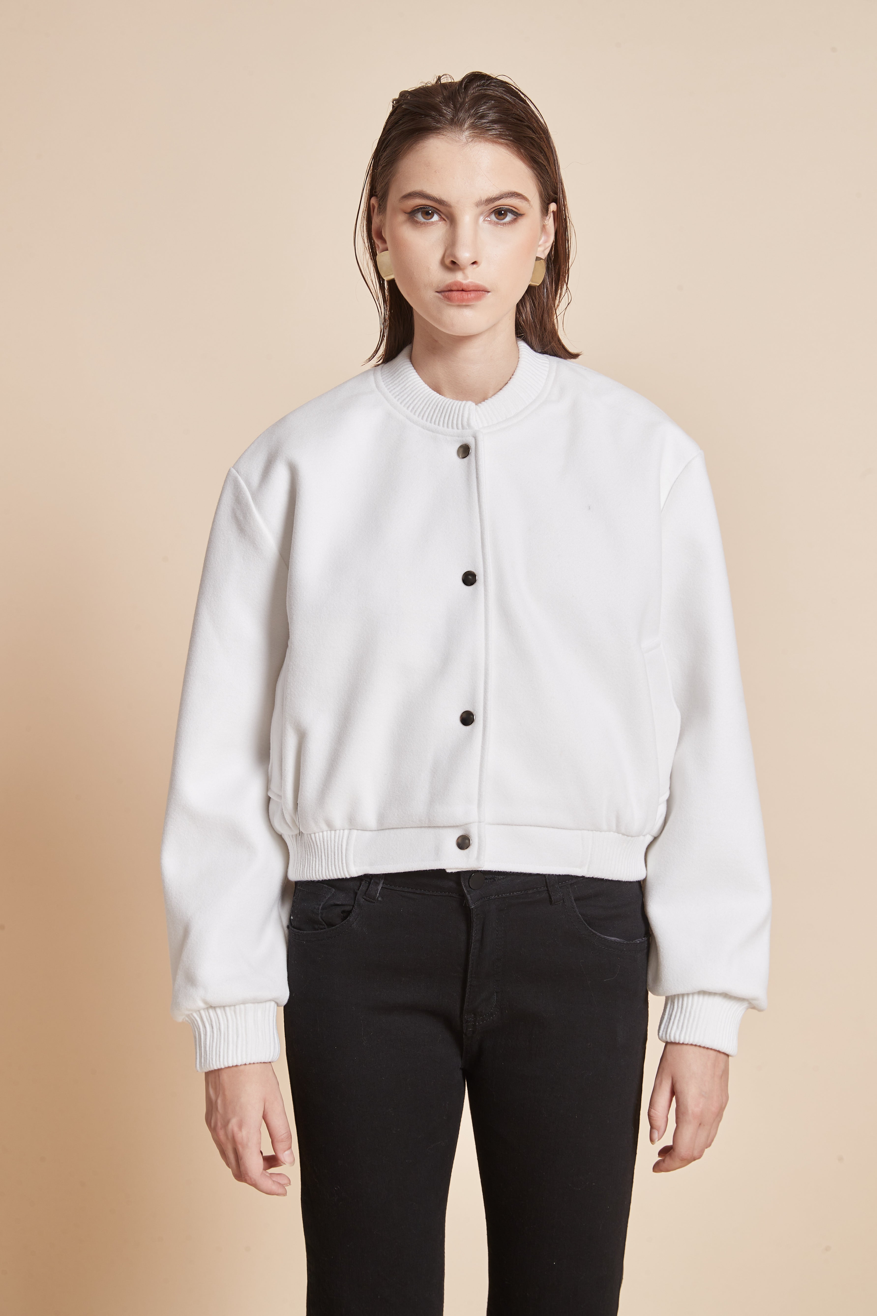 Yola Plain Jacket with Front Buttons and Long Sleeves