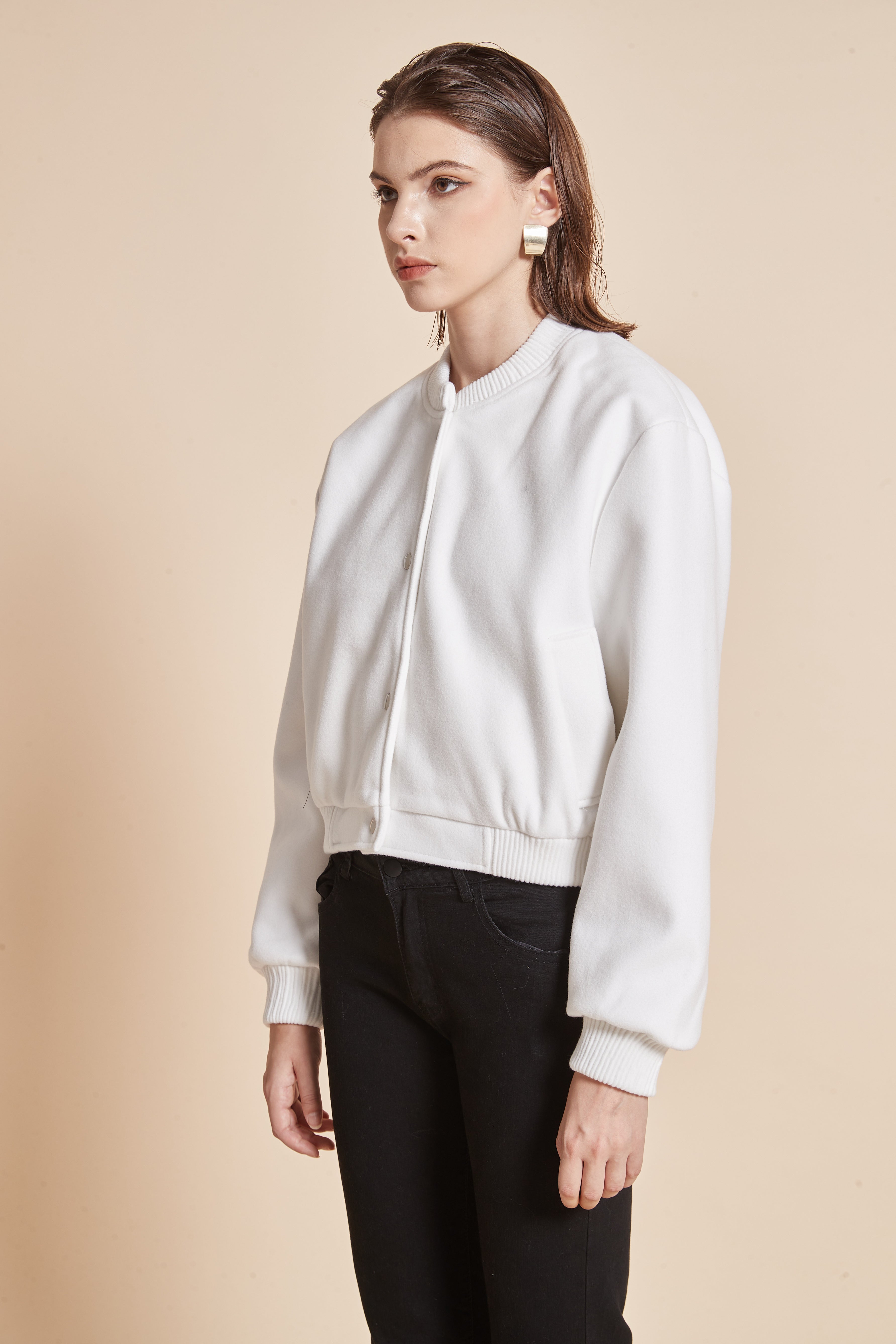 Yola Plain Jacket with Front Buttons and Long Sleeves