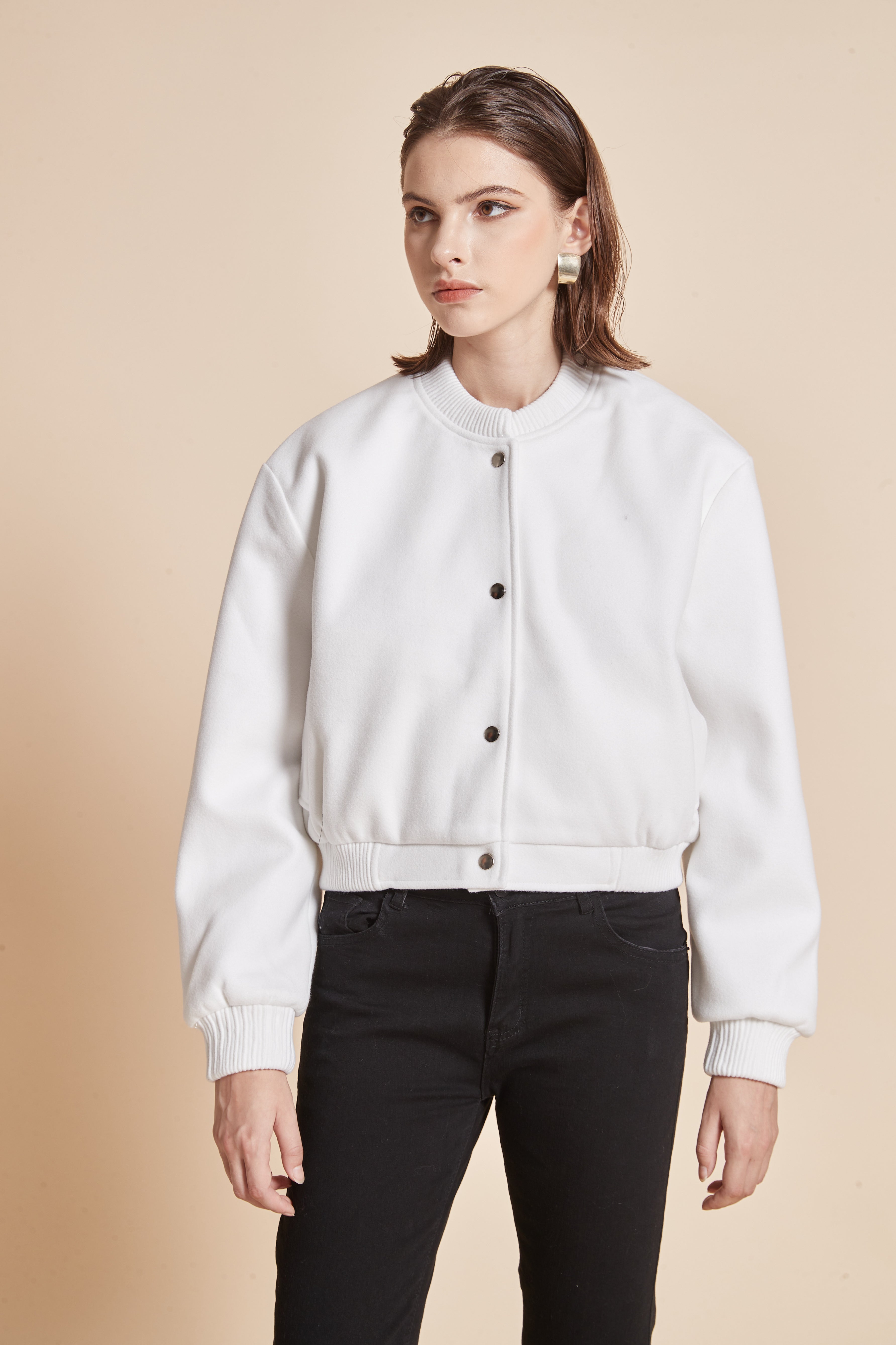 Yola Plain Jacket with Front Buttons and Long Sleeves