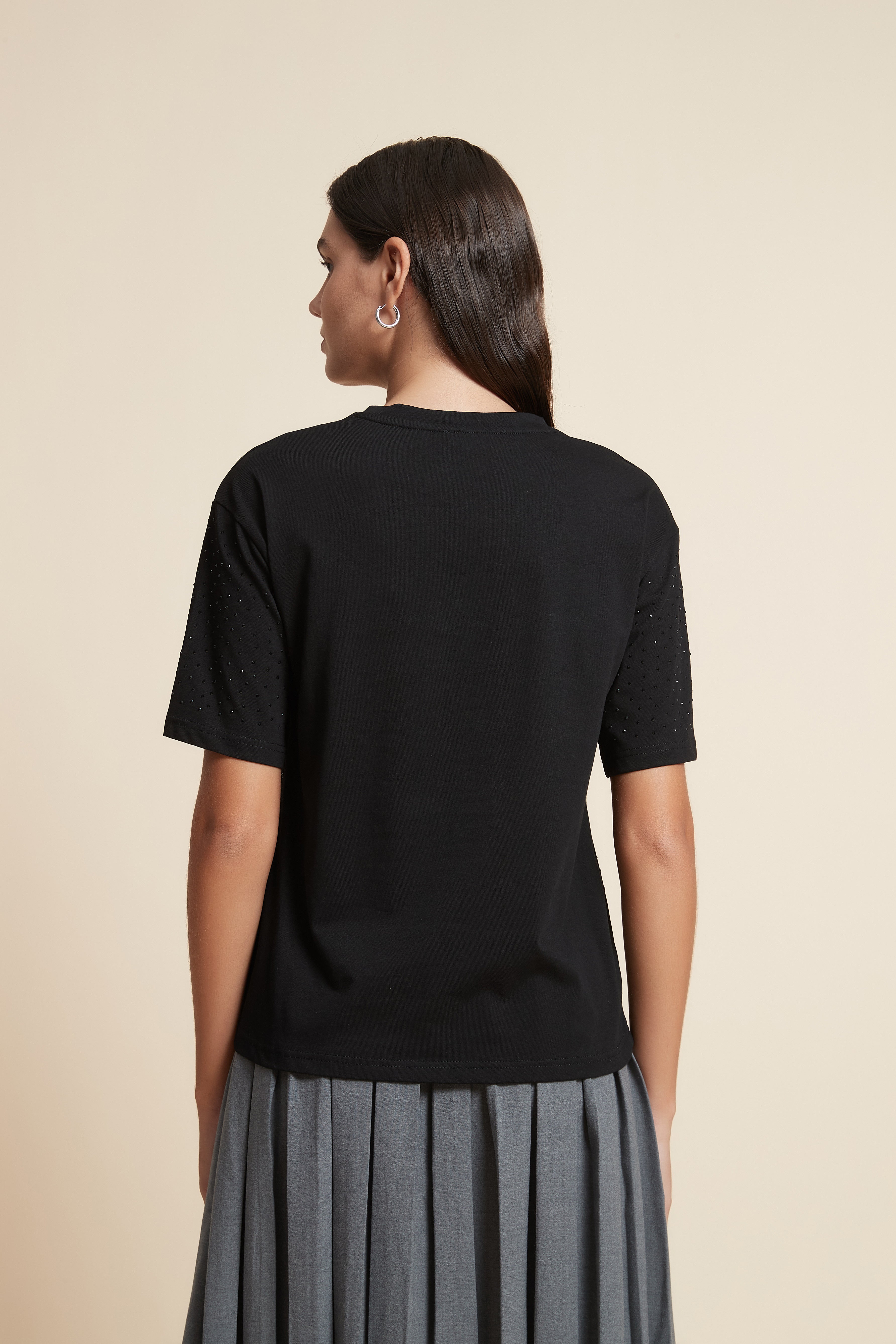 Shiny Half Sleeve Top with Round Neck