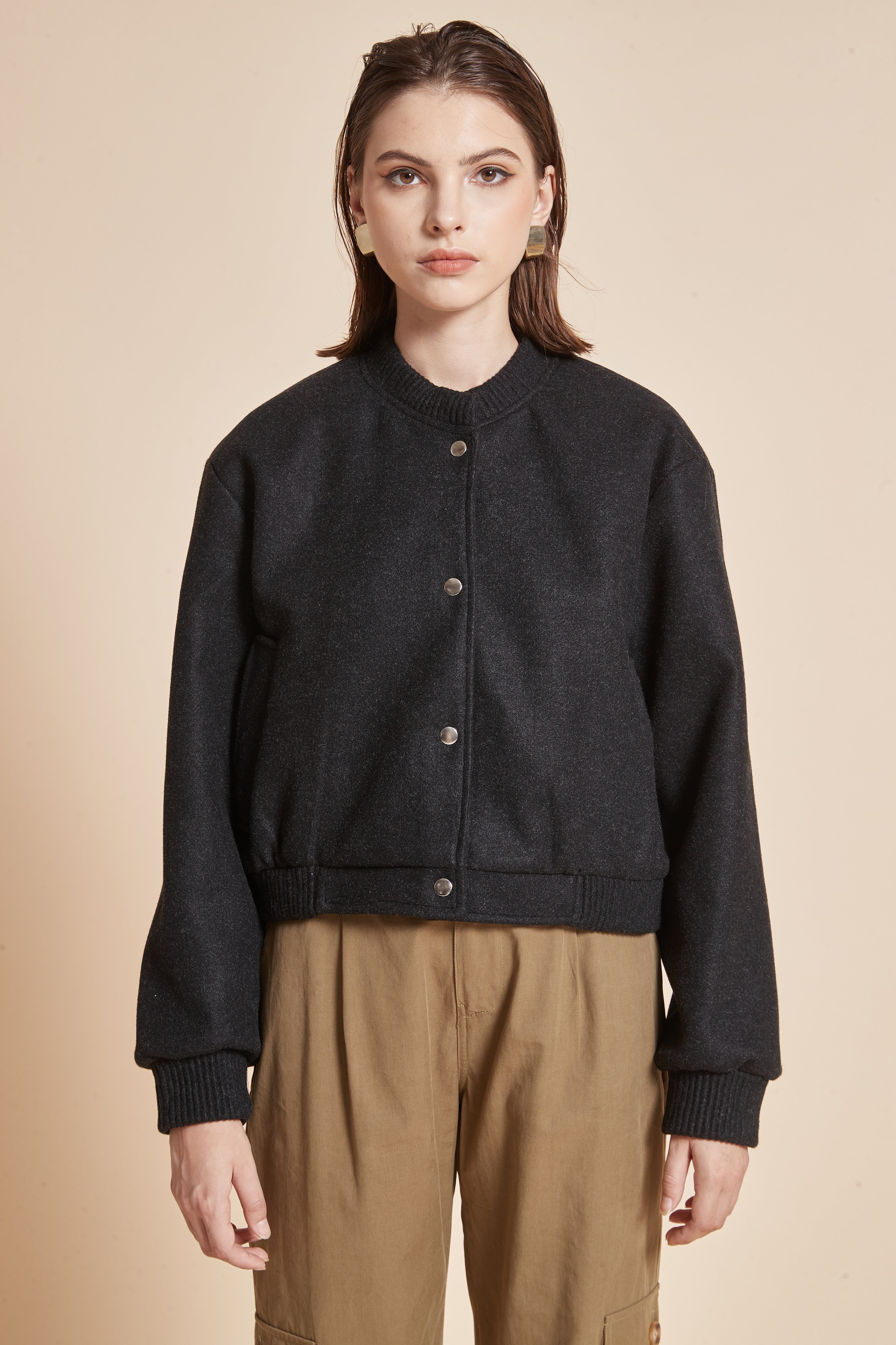 Yola Plain Jacket with Front Buttons and Long Sleeves