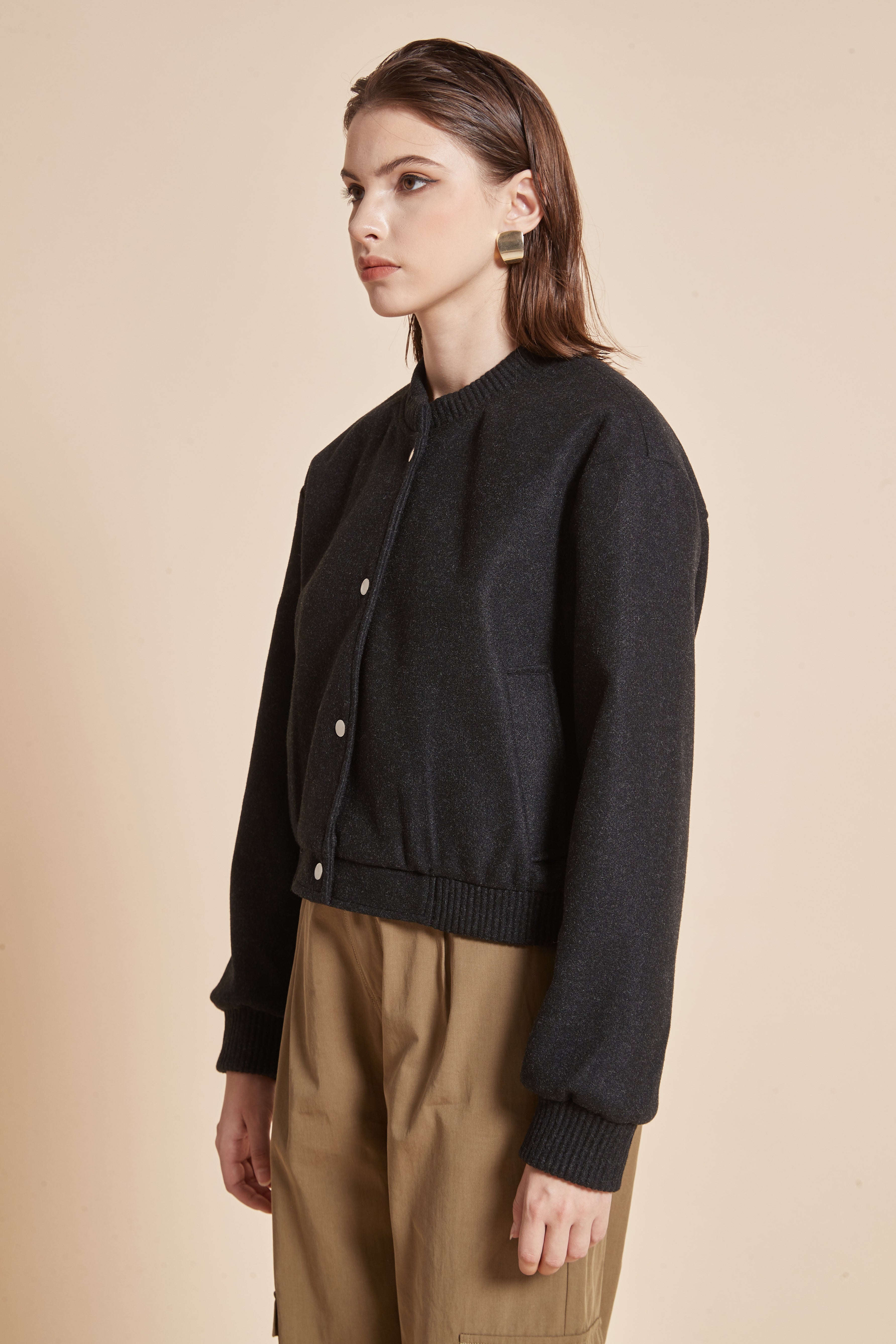 Yola Plain Jacket with Front Buttons and Long Sleeves