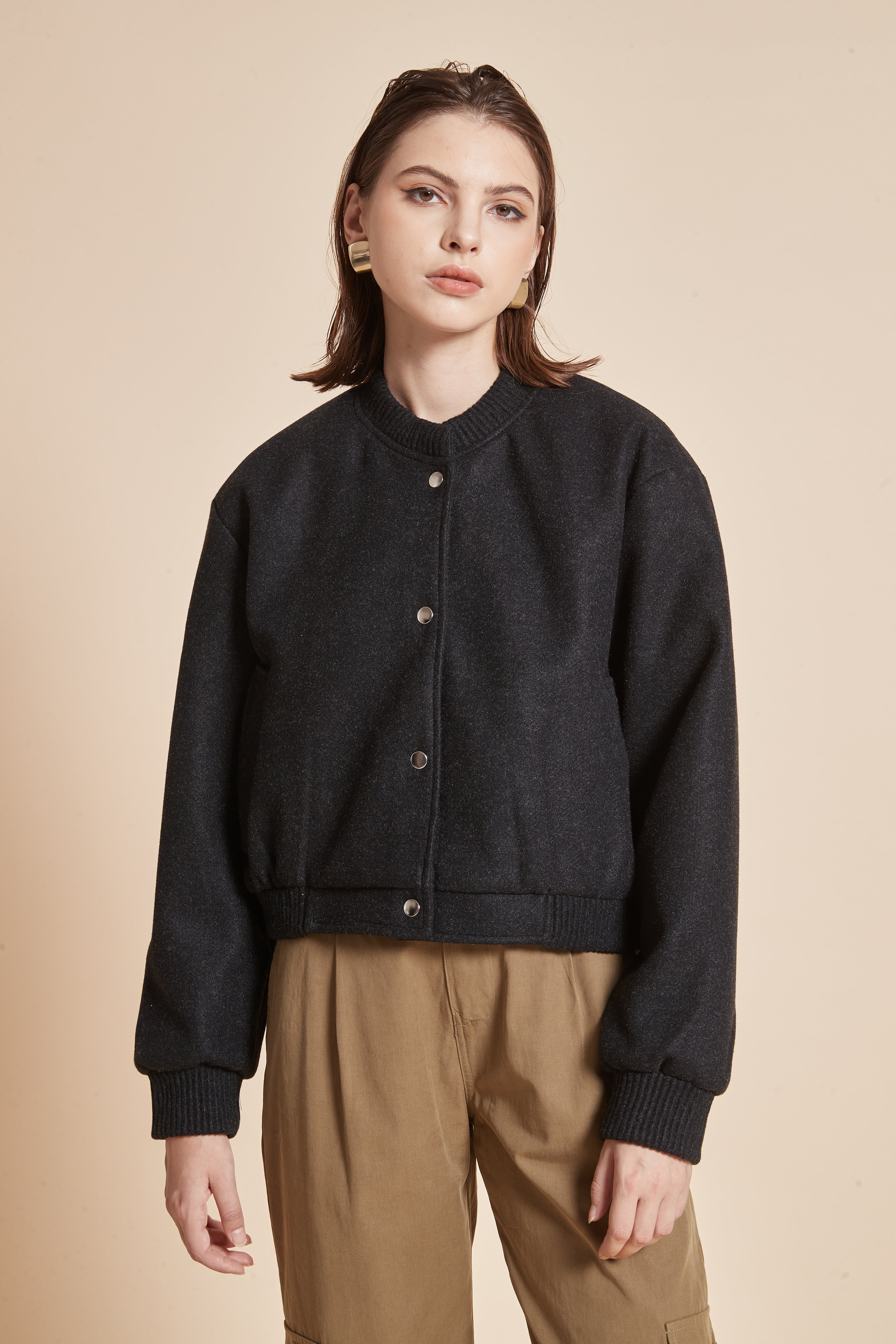 Yola Plain Jacket with Front Buttons and Long Sleeves