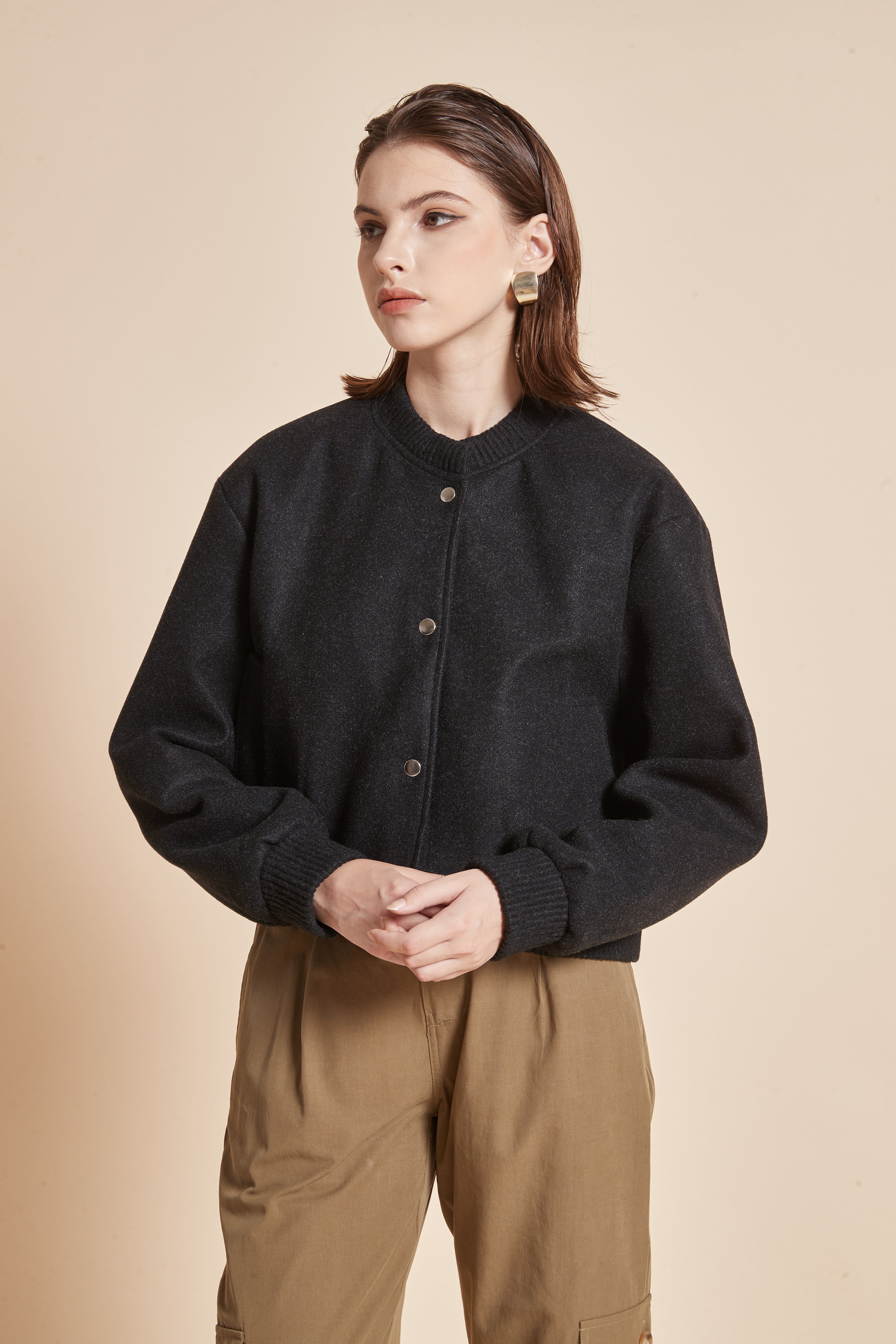 Yola Plain Jacket with Front Buttons and Long Sleeves