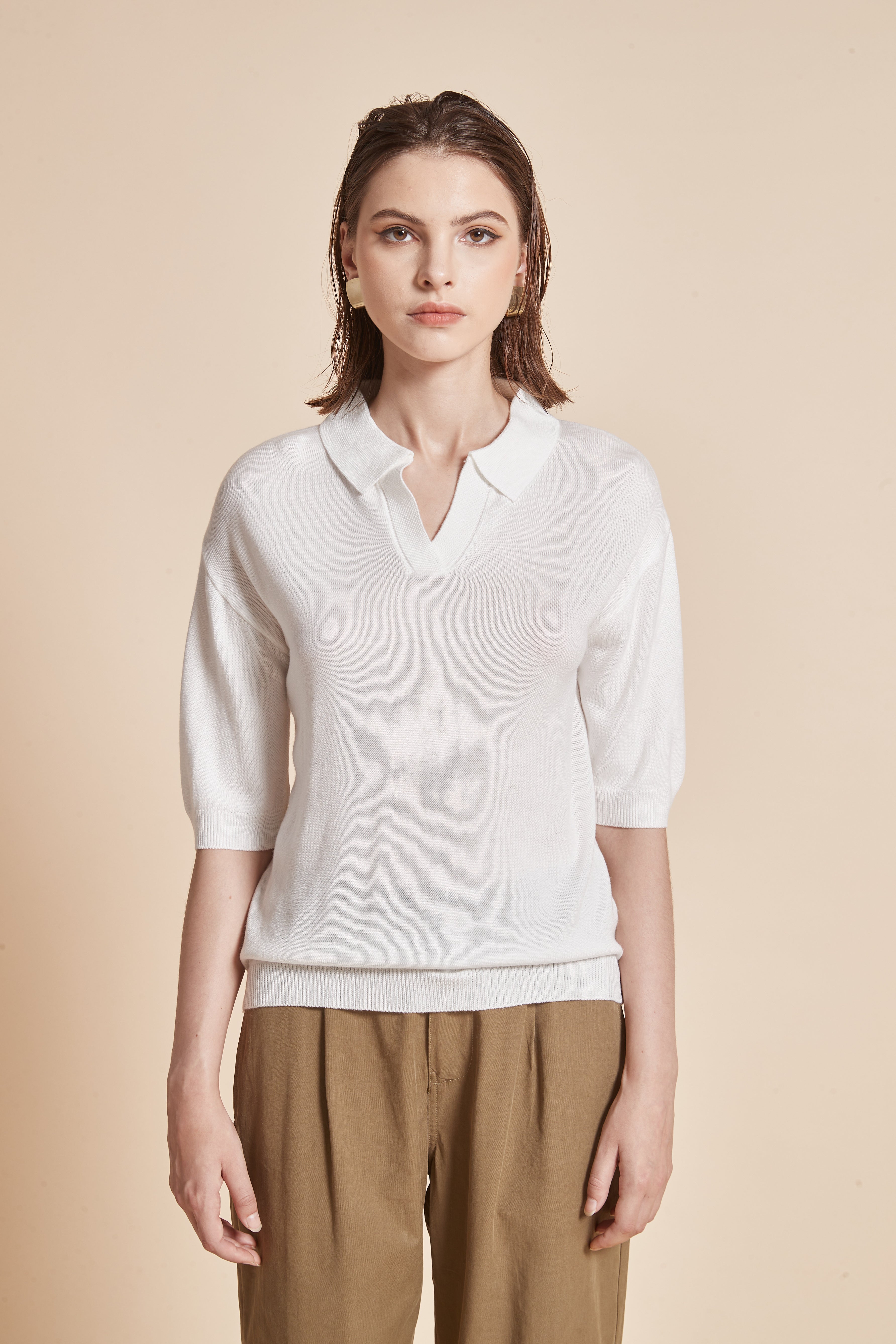 Yola Plain Half-Sleeve Blouse with Collar