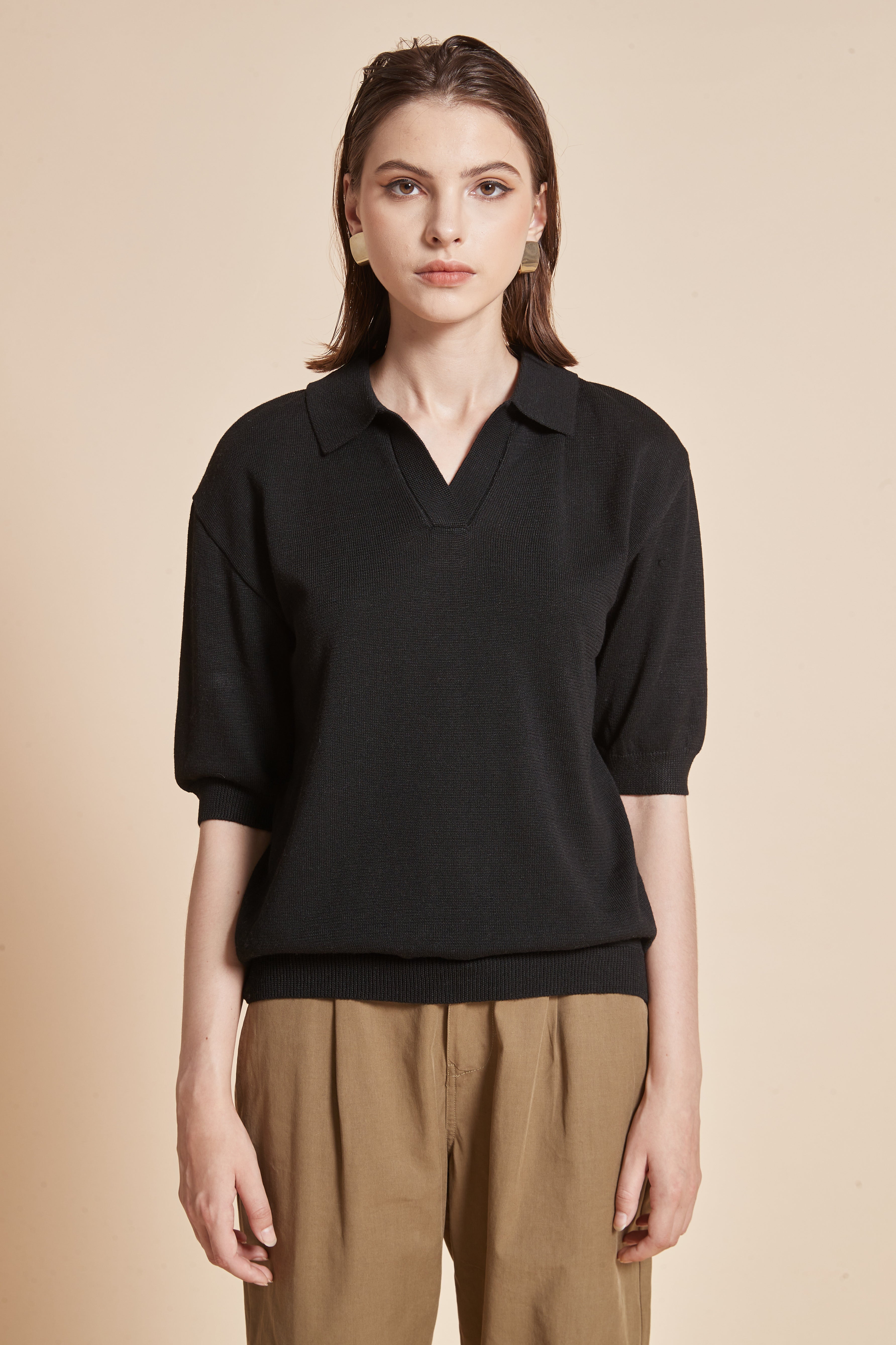 Yola Plain Half-Sleeve Blouse with Collar