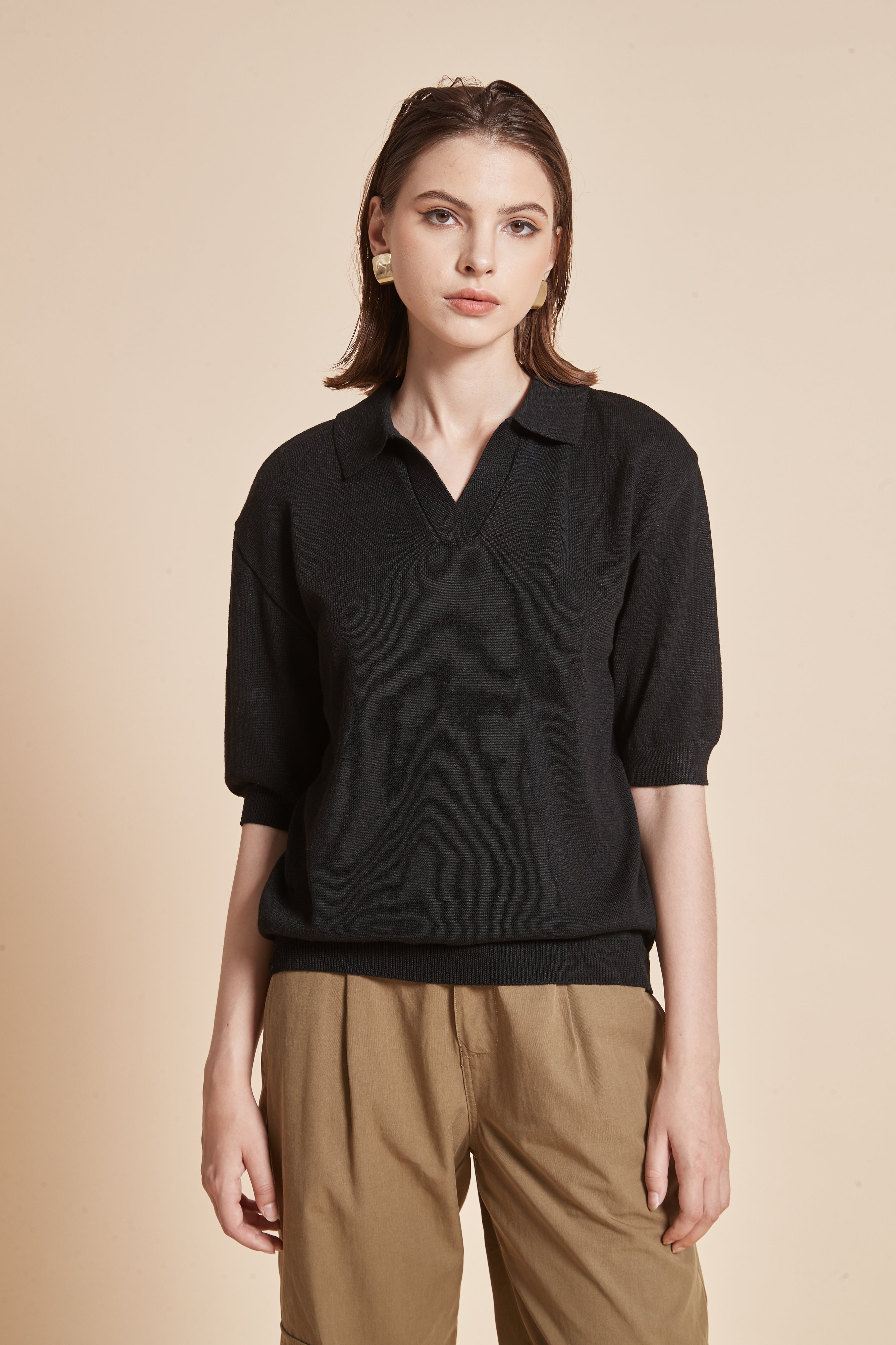 Yola Plain Half-Sleeve Blouse with Collar