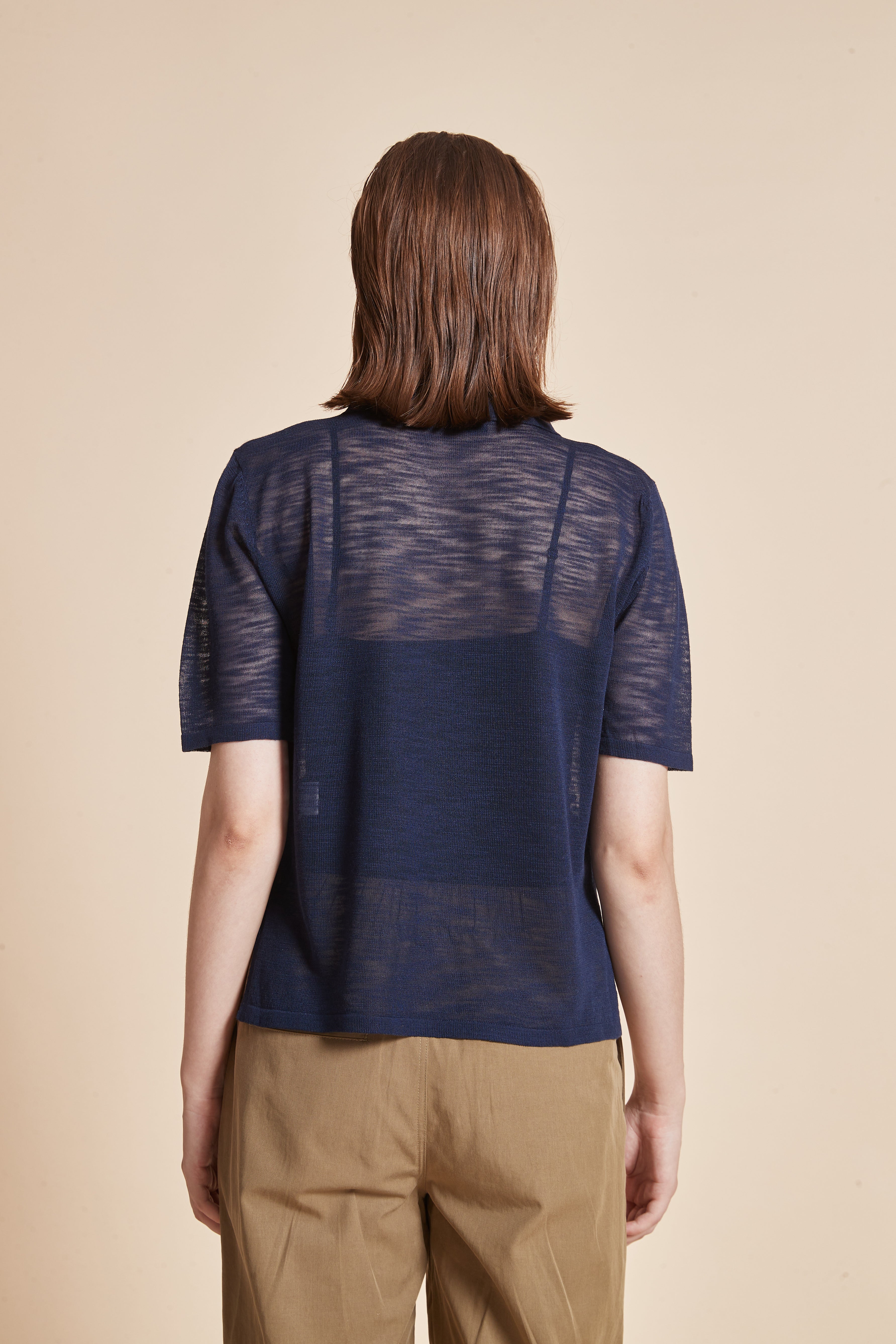 Yola Sheer Half-Sleeve Blouse with Plain Collar