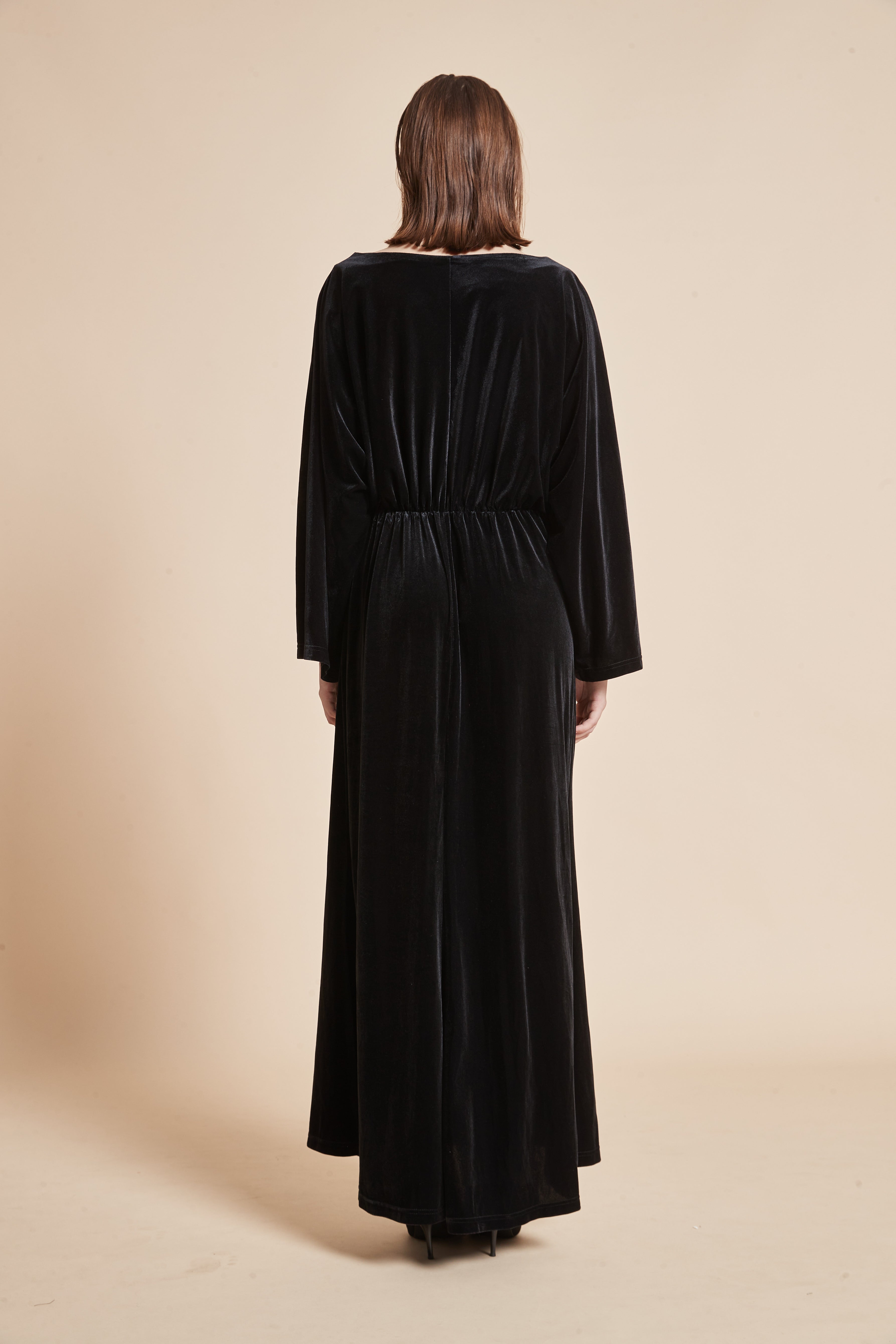 Yola Long Velvet Dress with Long Sleeves