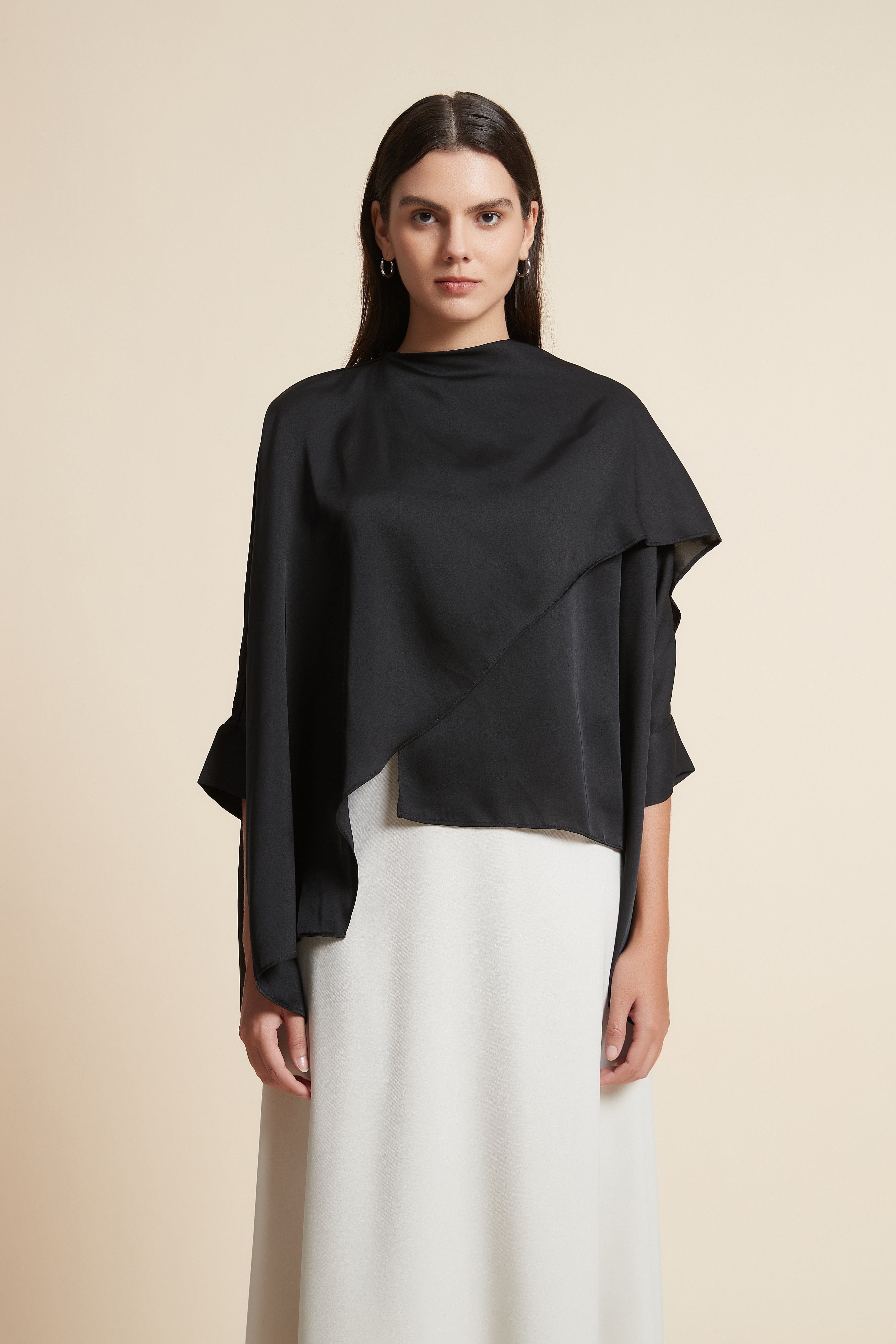 Layered Long Sleeve Waist-Length Blouse with Round Neck