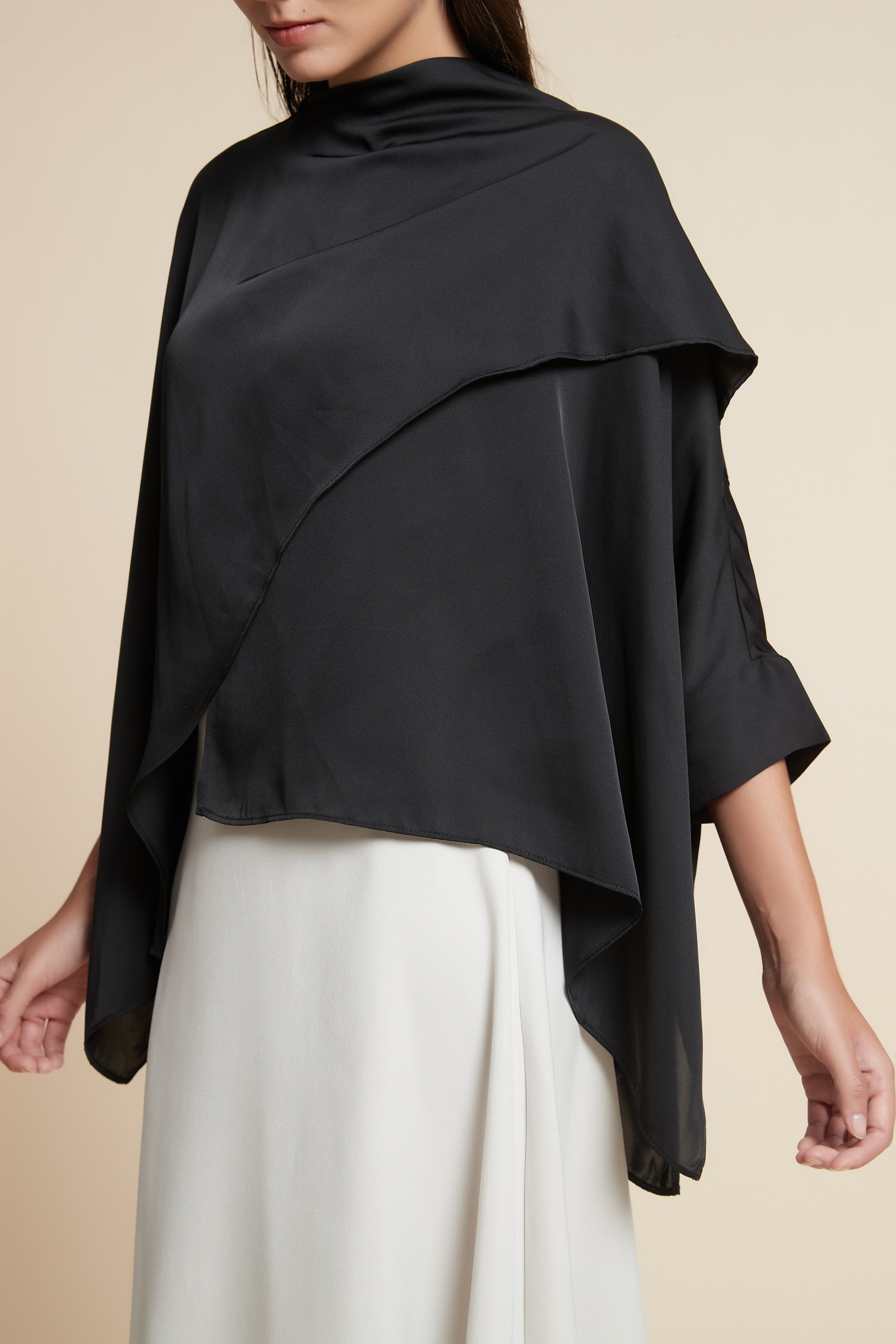 Layered Long Sleeve Waist-Length Blouse with Round Neck