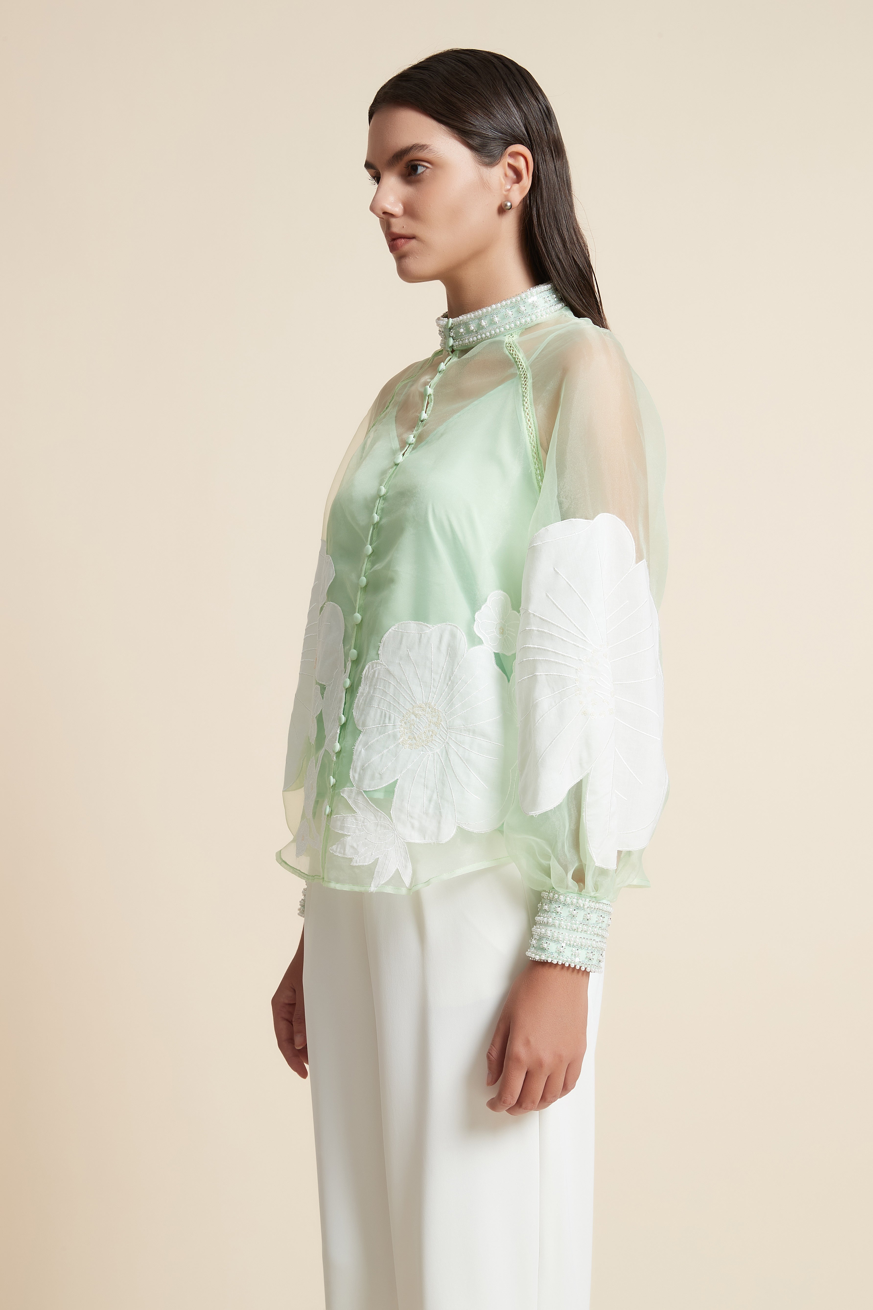 Long Sleeve Floral Print Blouse with Round Neck